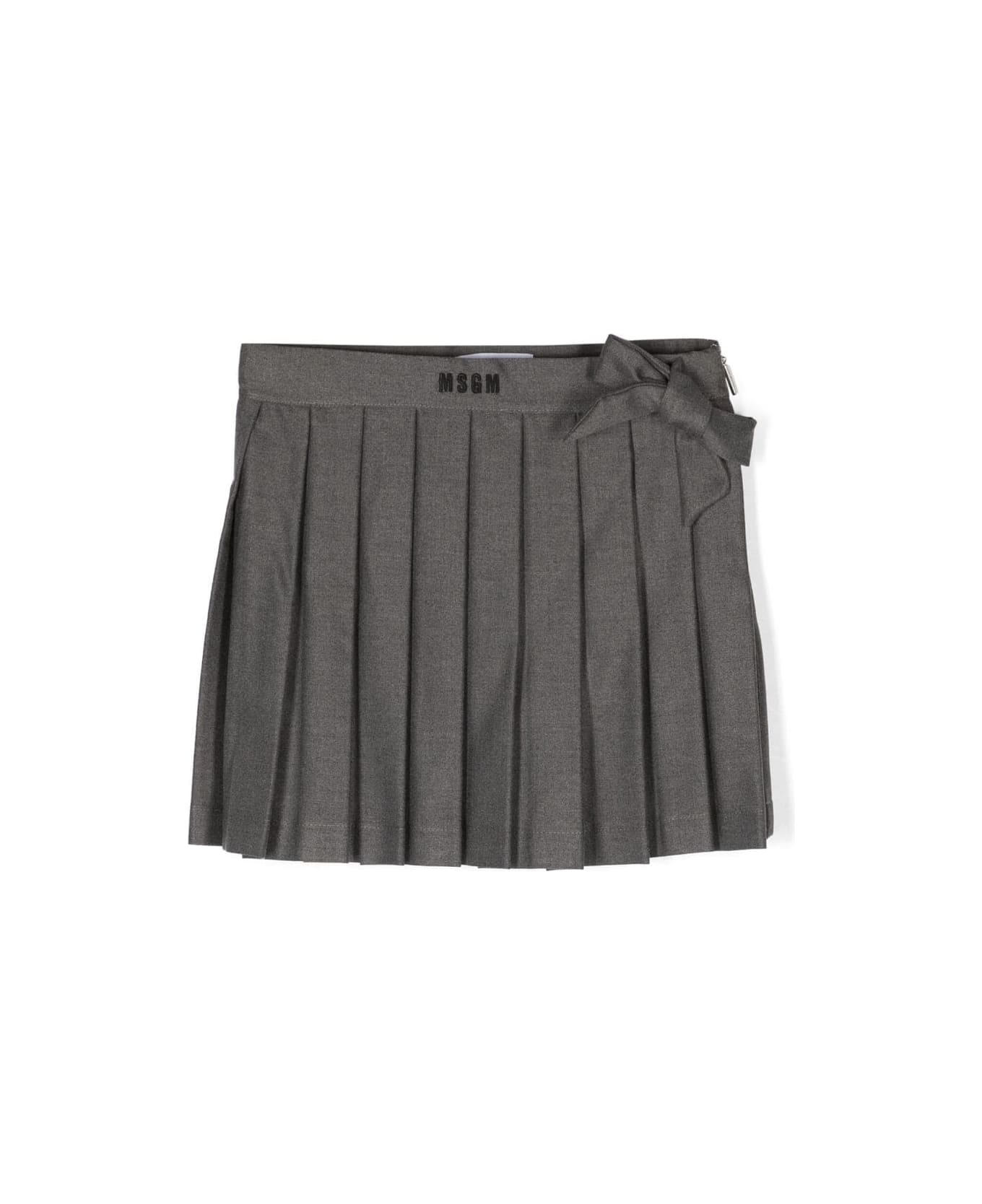 MSGM Grey Pleated Mini Skirt With Logo - Grigio