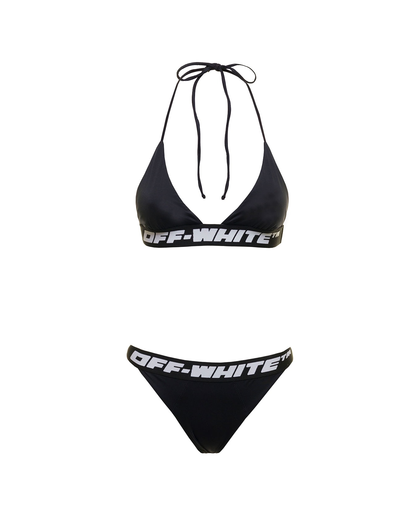 Off-White Off White Woman's Black Strech Fabric Bikini With  Logo - Black