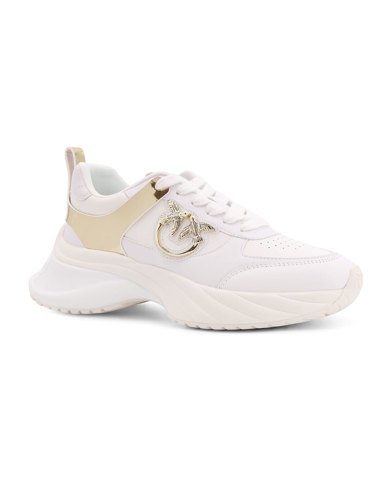 Pinko Ariel 02 Leather Sneakers With Lateral Love Birds Logo - White
