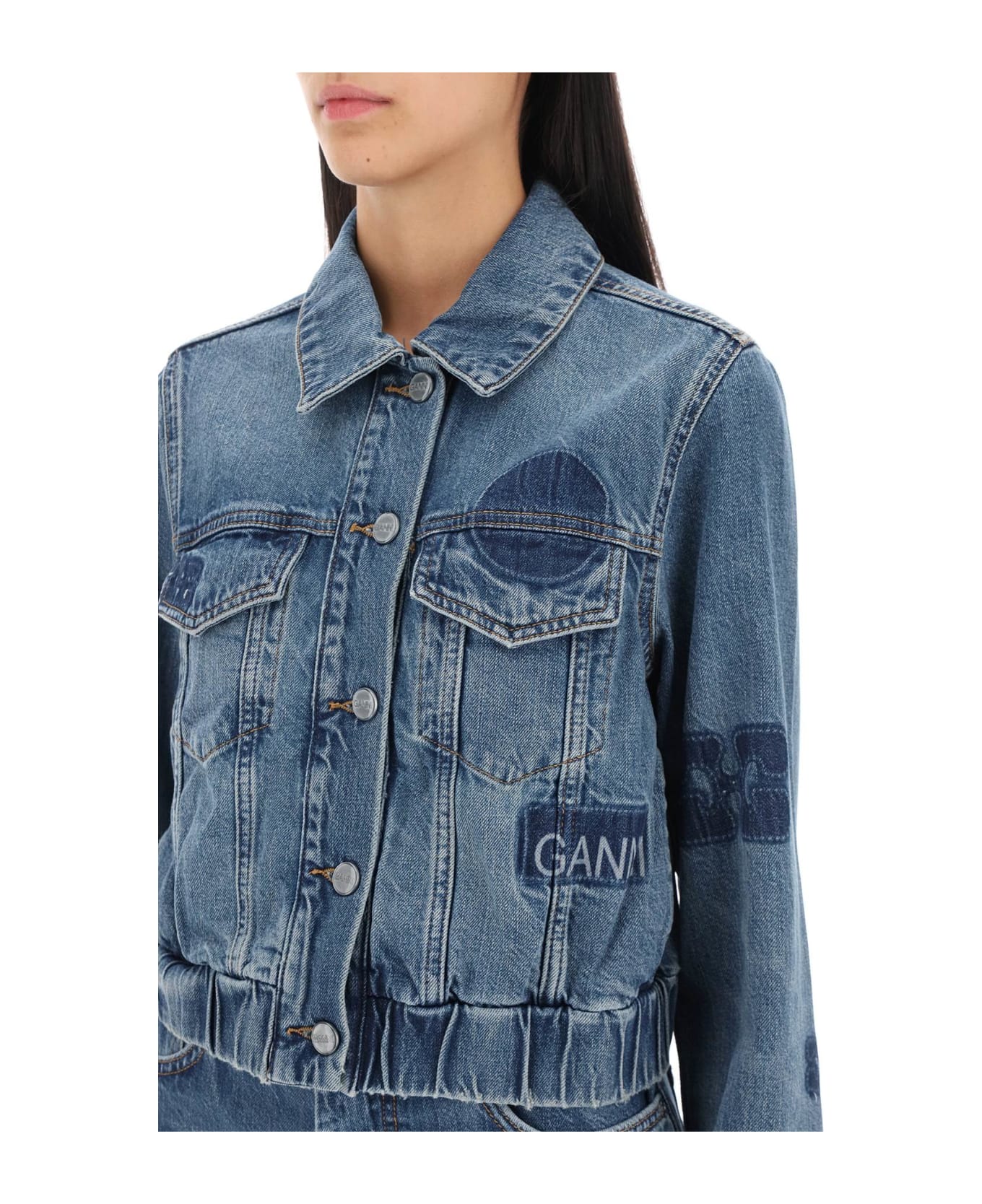 Ganni Blue Organic Cotton Bomber Jacket - TINT WASH (Light blue)