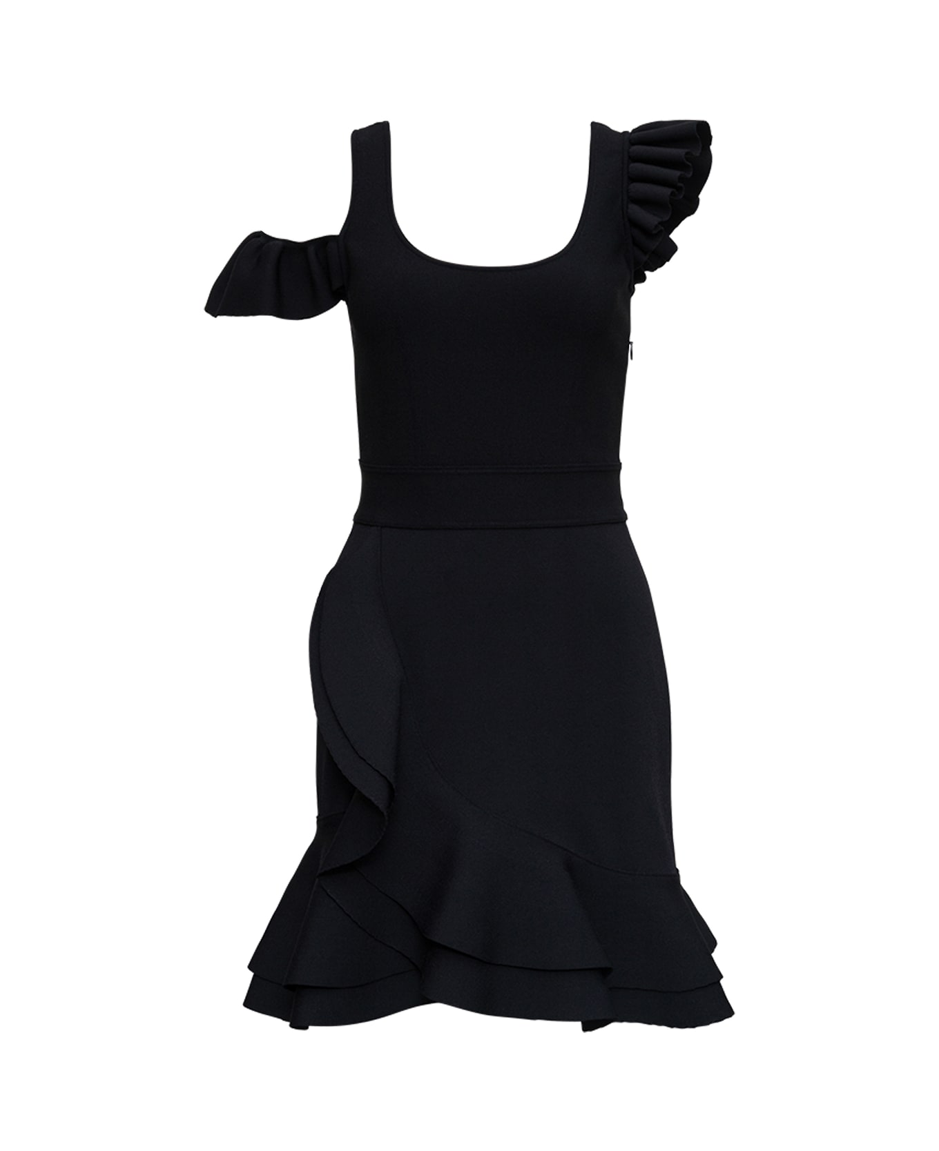 Alexander McQueen Black Viscose Blend Dress With Ruffles - Black