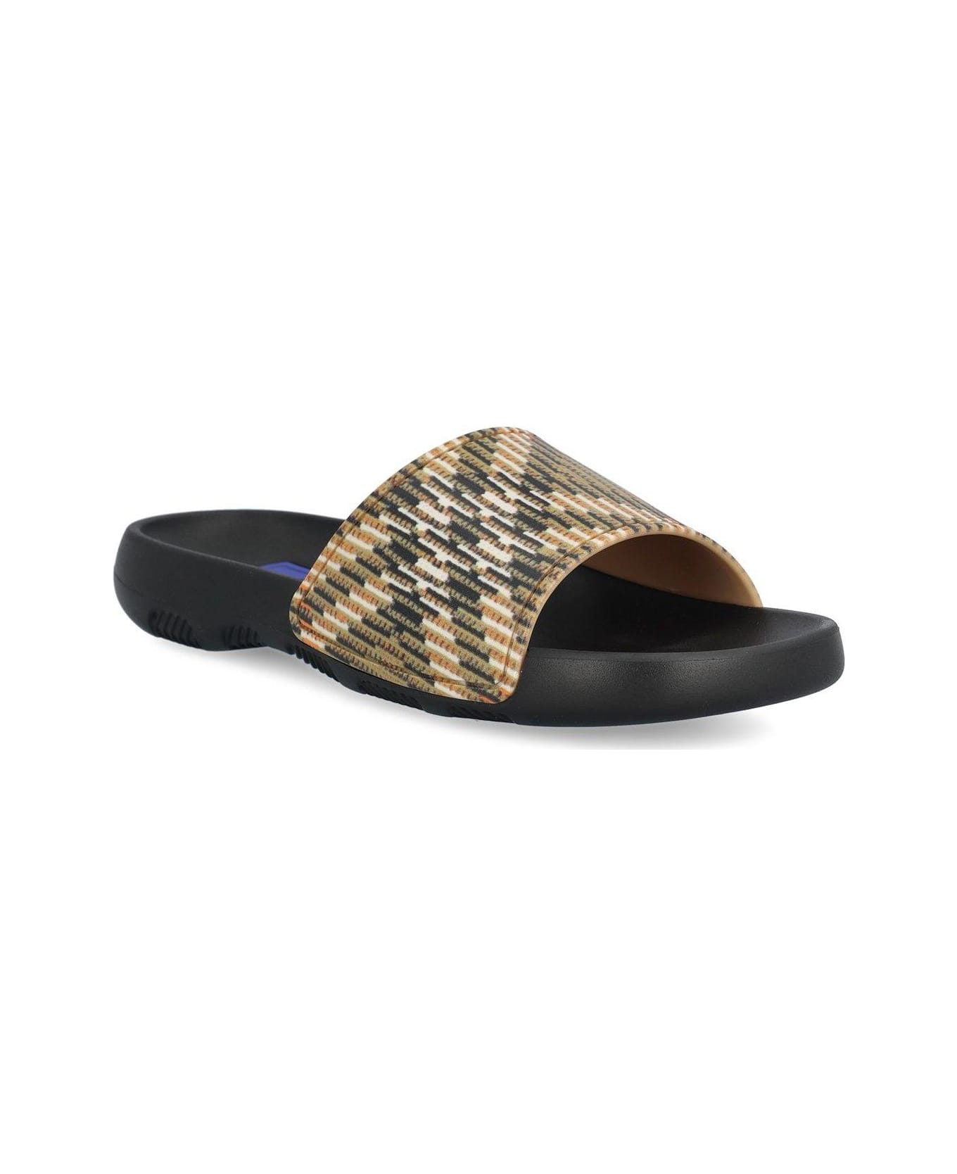 Burberry Check Pattern Slip-on Slides - BROWN/BLACK