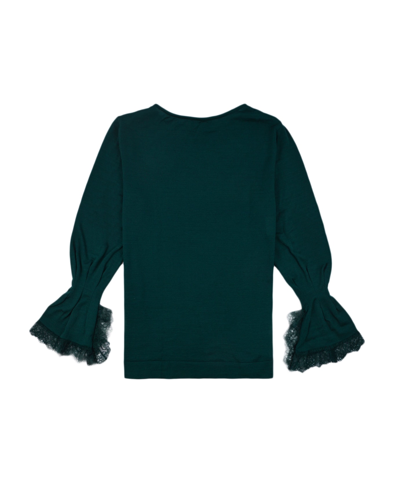 Alberta Ferretti Lace Cuffs Round Neck Plain Sweater - Verdone ニットウェア