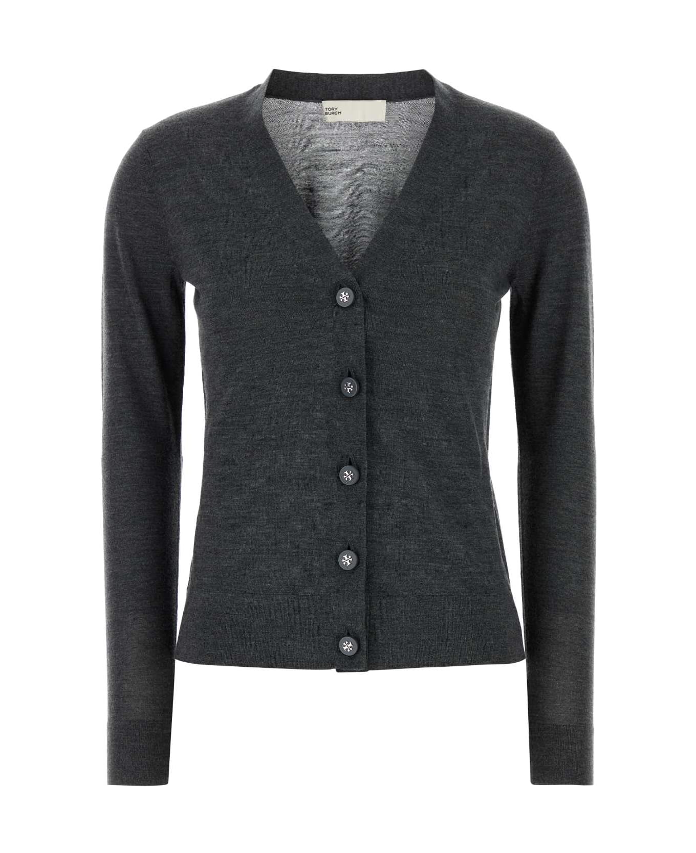 Tory Burch Dark Grey Wool Blend Simone Cardigan - CHARCOALMELANGE