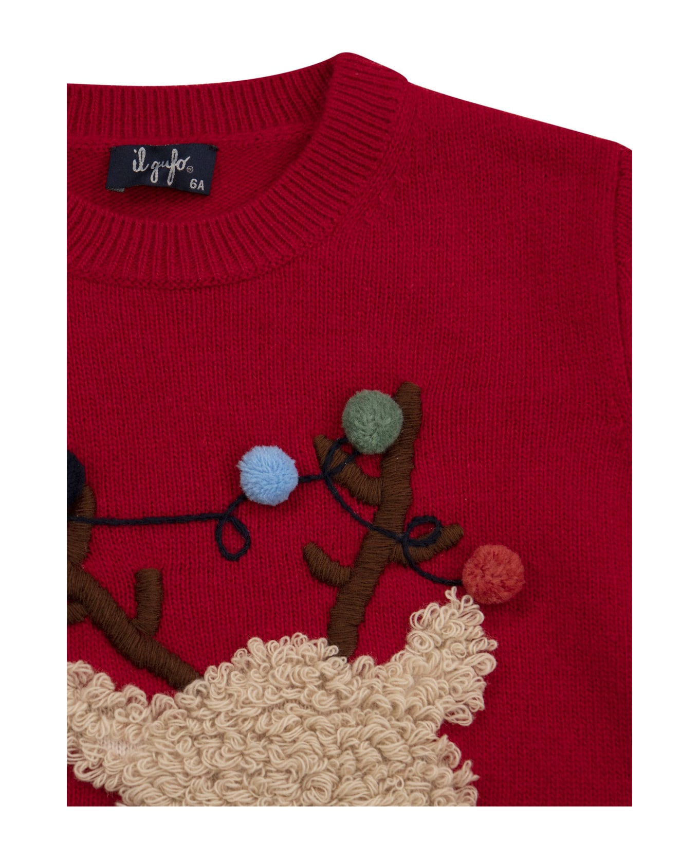 Il Gufo Christmas Jumper With Reindeer And Pom Poms - Red ニットウェア＆スウェットシャツ