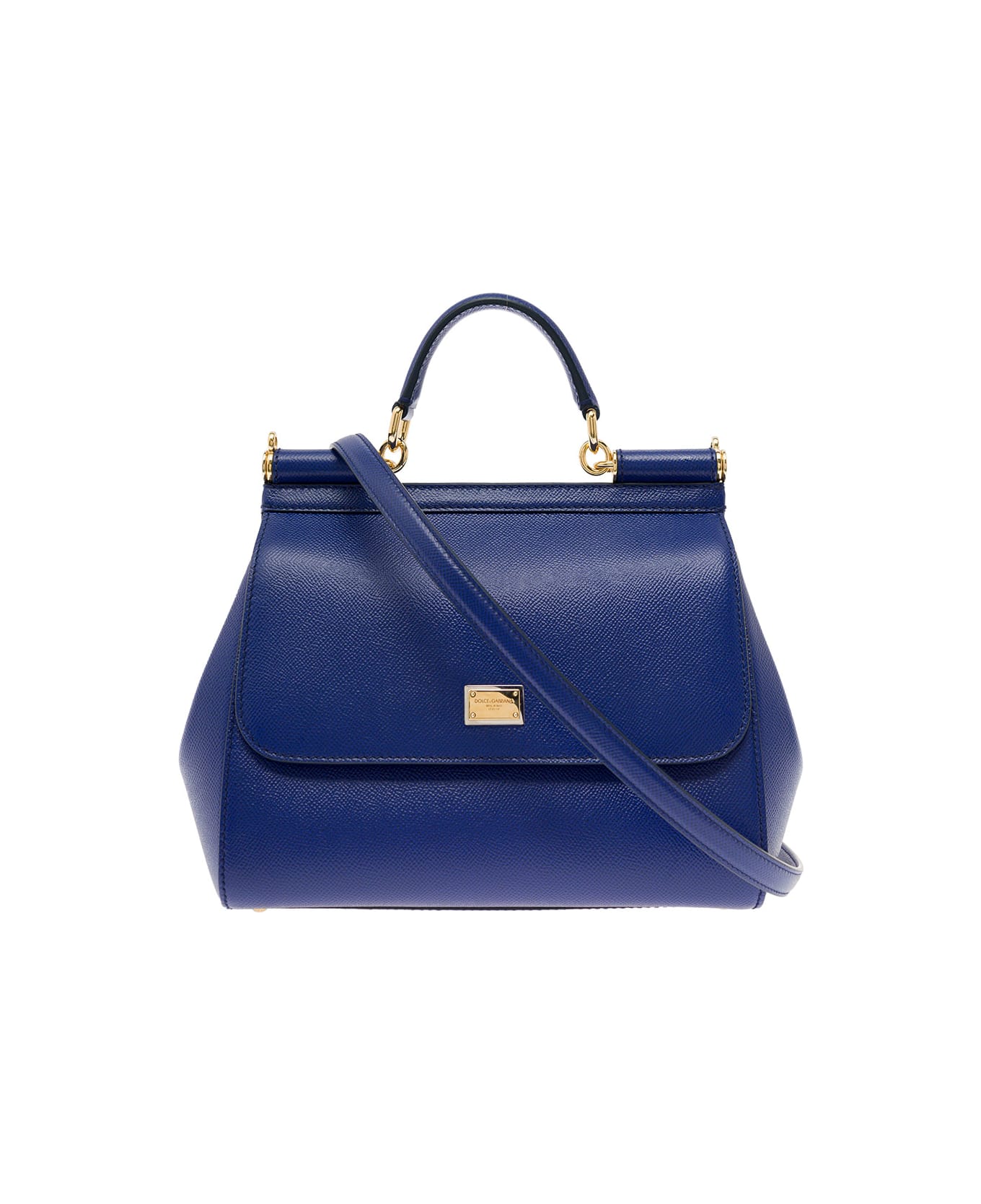 Dolce & Gabbana Woman's Sicily Medium  Blue Hammered Leather Handbag - Blu