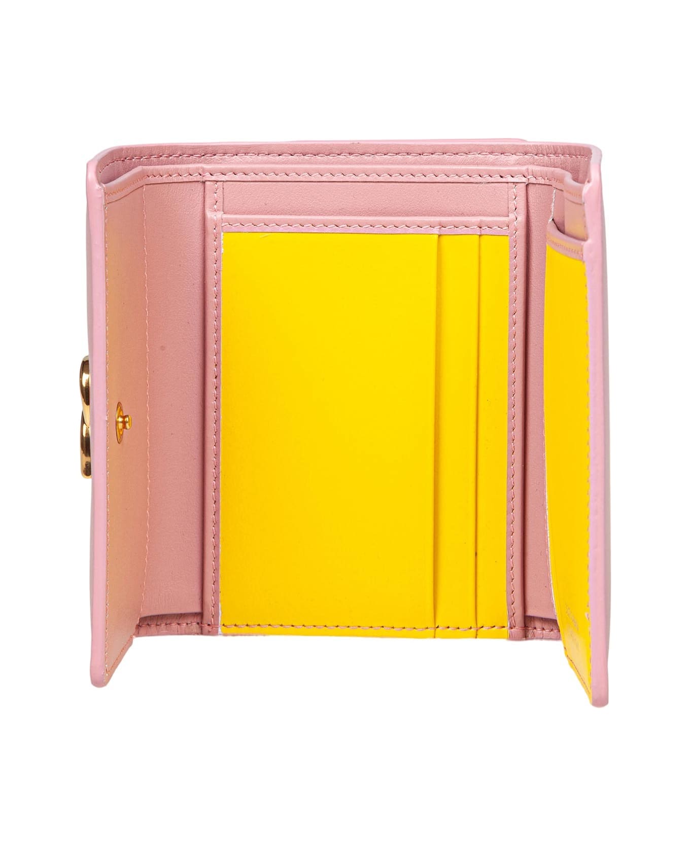 Dolce 
Gabbana Leather Wallet With Metal Dg Logo In Pink And Yellow Color - Pink/yellow