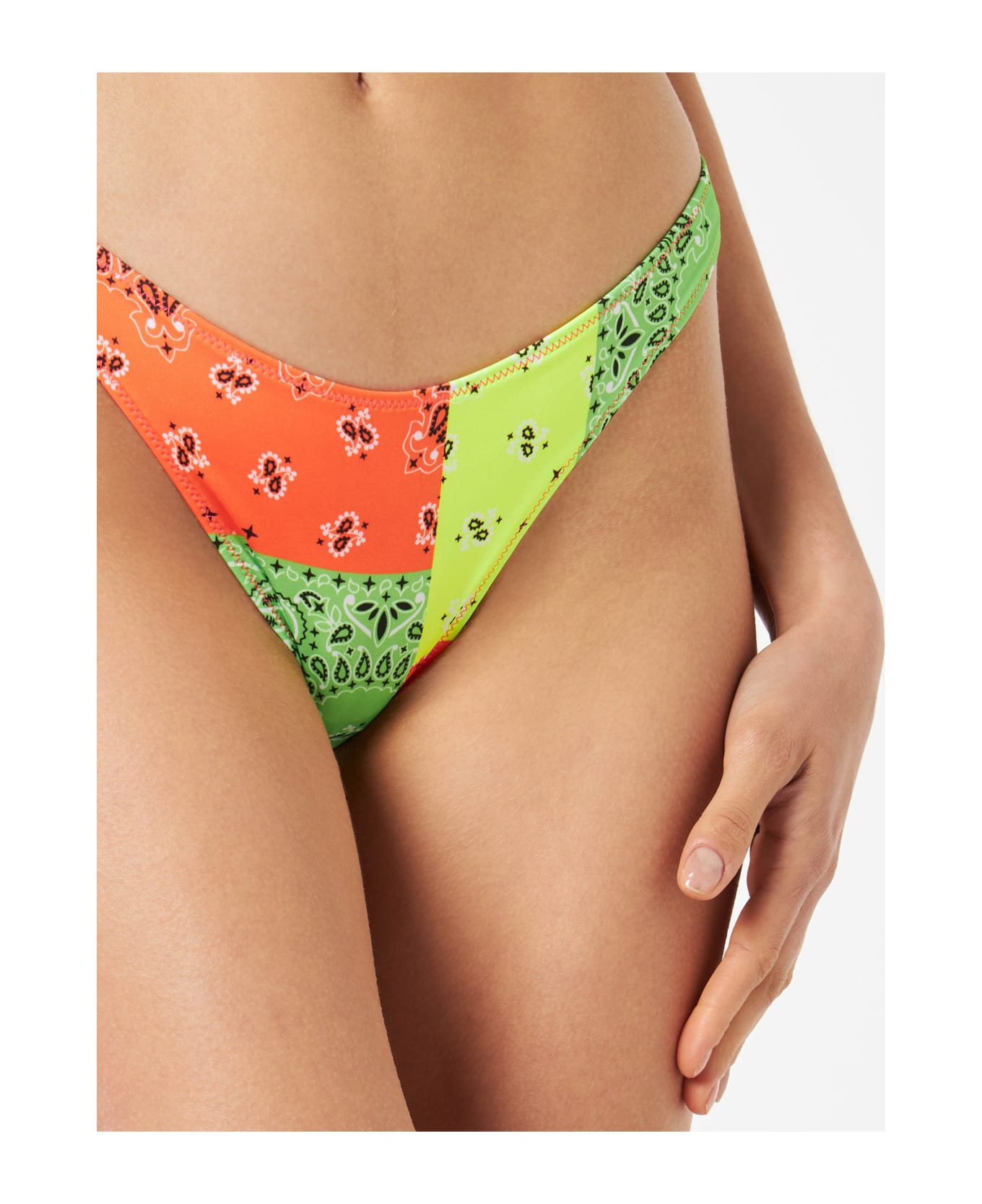 MC2 Saint Barth Woman Cheeky Swim Briefs With Fluo Bandanna Print - FLUO