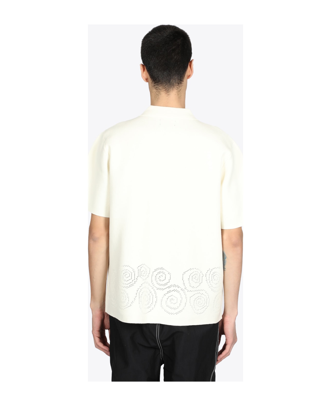Stussy Perforated Swirl Knit Shirt Off-white cotton knit shirt with short 