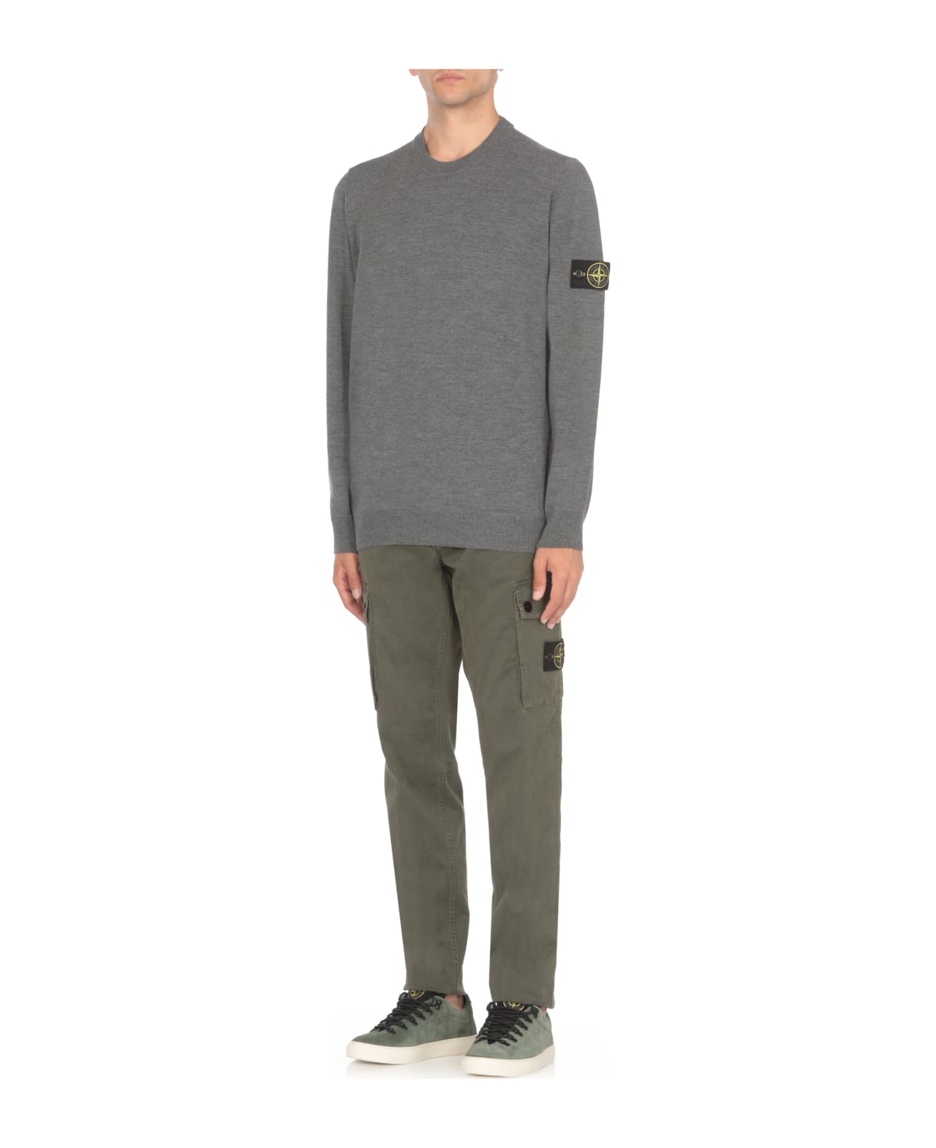 Stone Island Logo Patch Crewneck Jumper - Grey