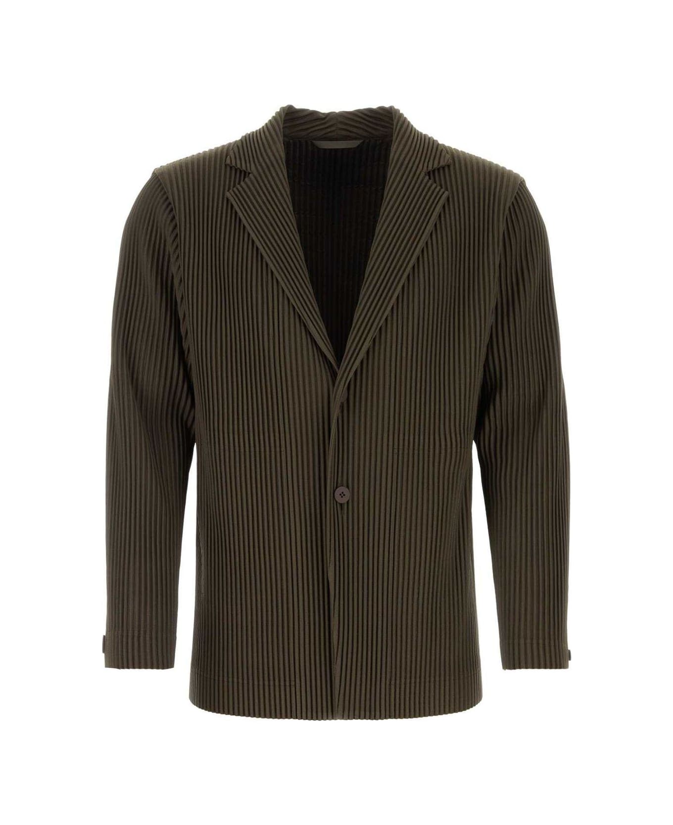 Homme Plissé Issey Miyake Single Breasted Tailored Pleats Jacket - Dark Khaki