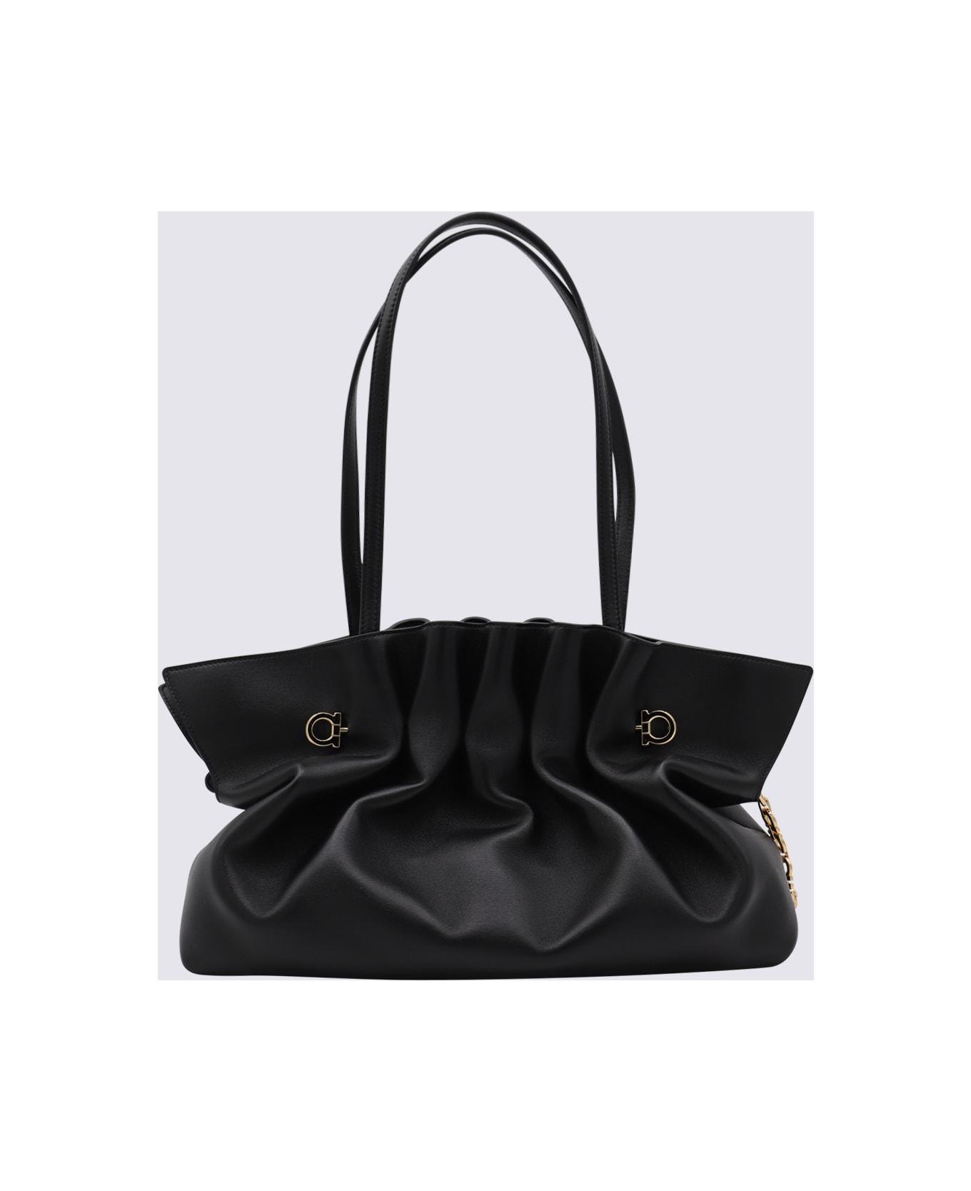 Ferragamo Black Leather Piercing Top Handle Bag - Black