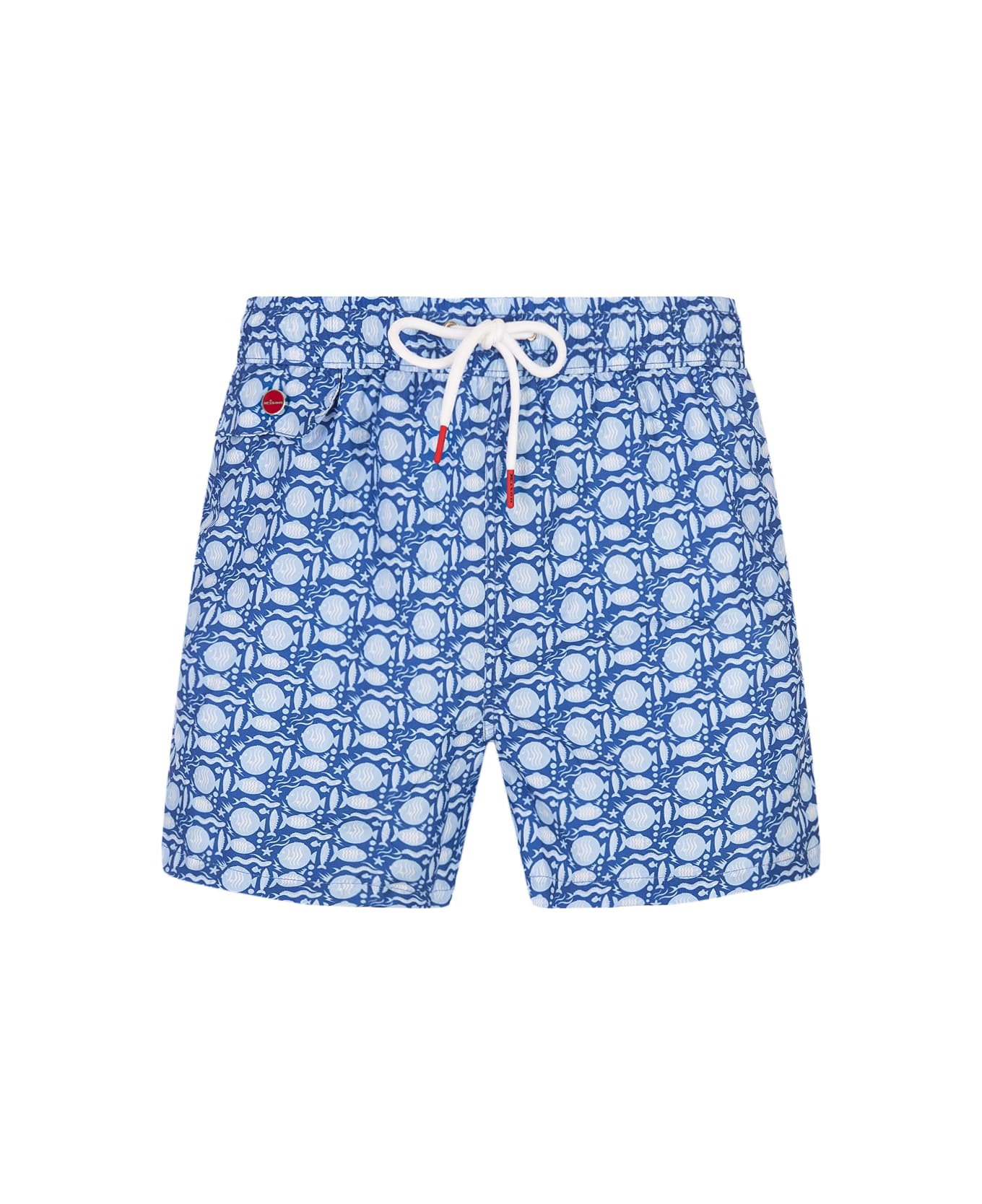 Kiton Blue Swim Shorts With Fish Pattern - Blue