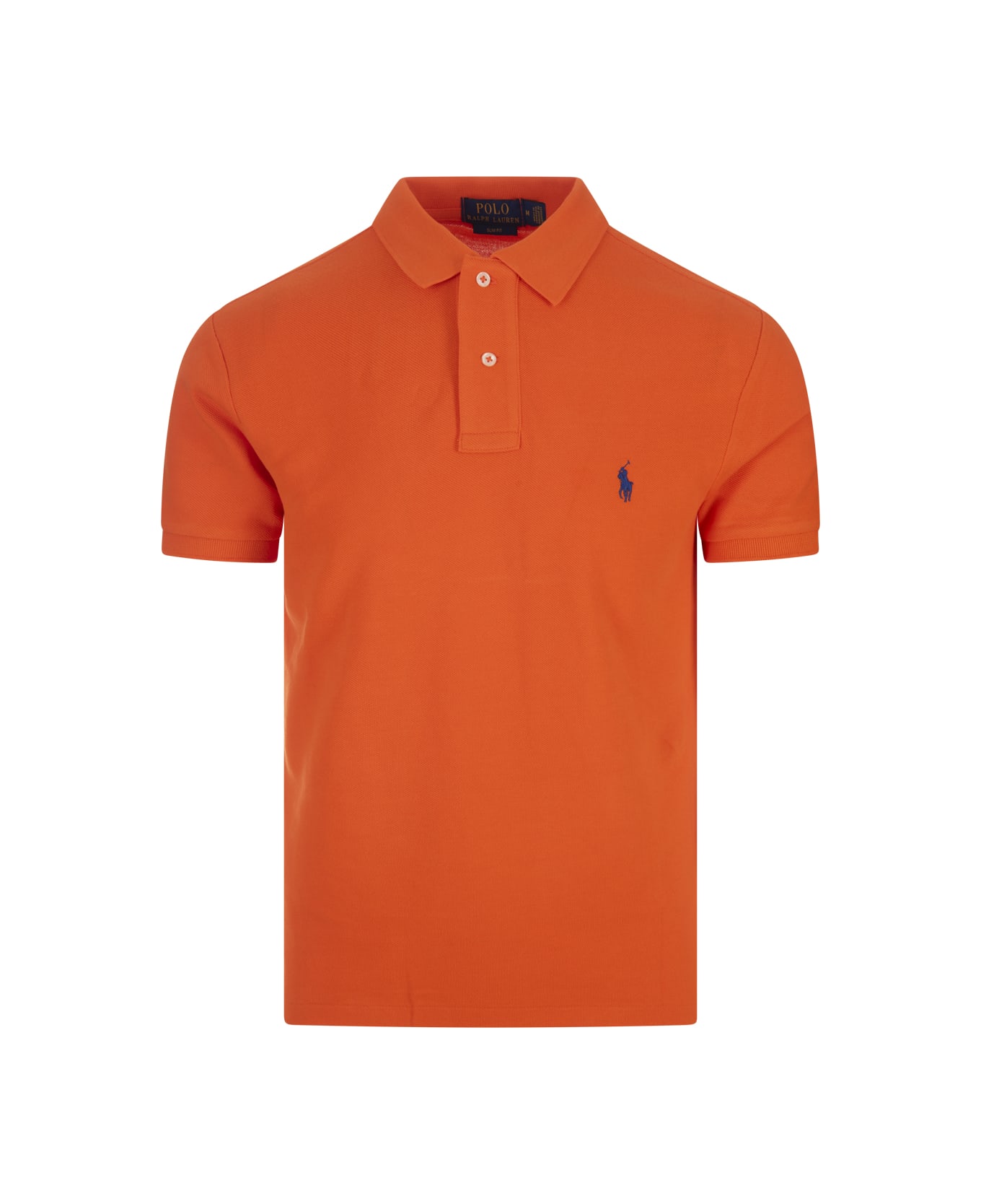 Ralph Lauren Orange And Blue Slim-fit Piquet Polo Shirt - Orange