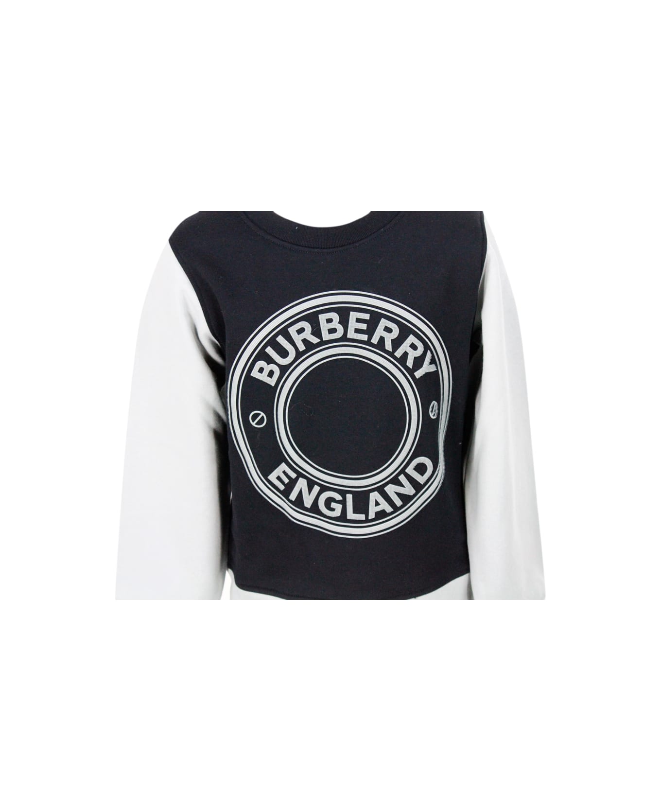 Burberry Cotton Crewneck Sweatshirt With Central Rubberized Logo In Relief With Sleeves And Bottom In Contrasting Colour - Black ニットウェア＆スウェットシャツ