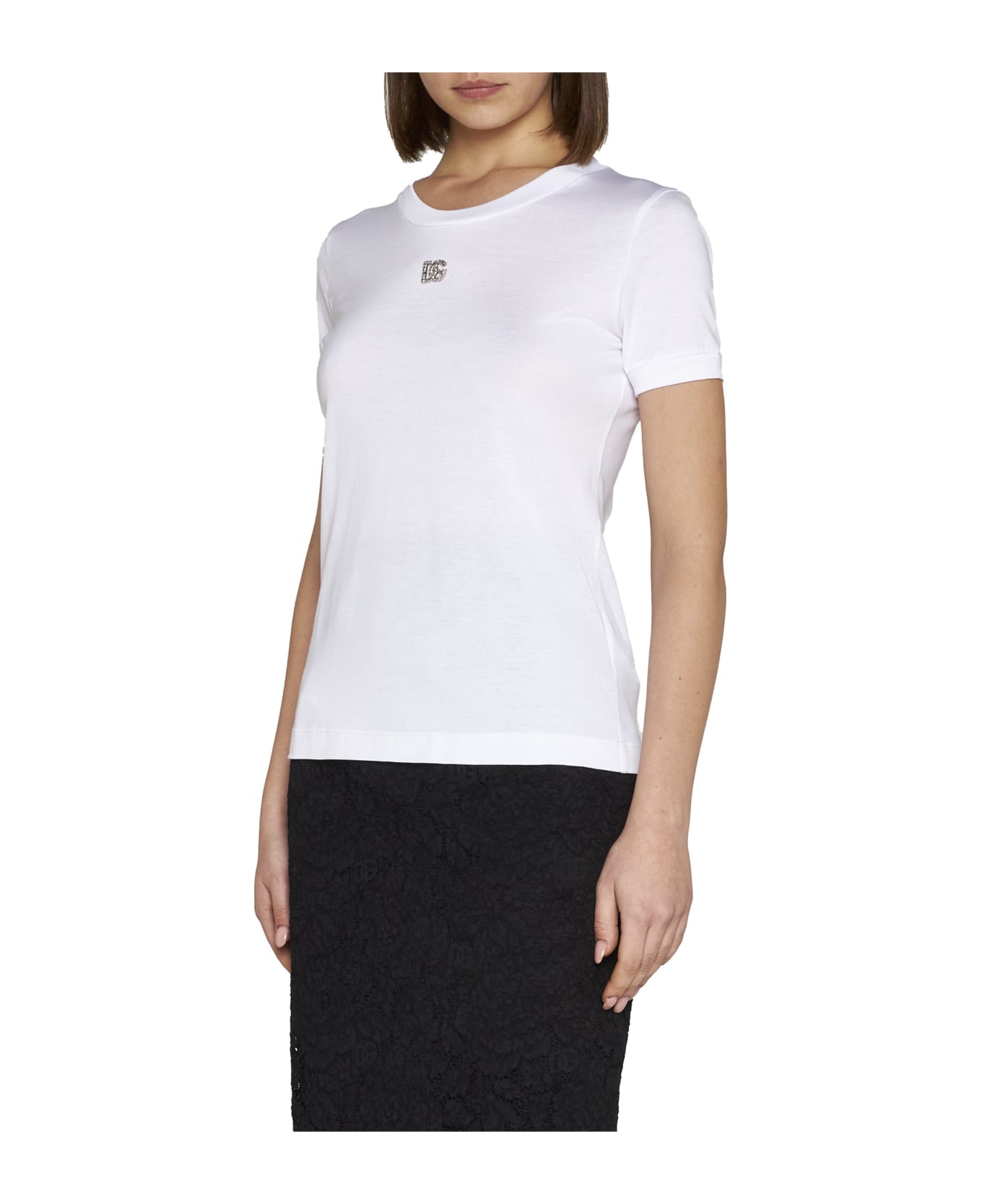 Dolce & Gabbana Embellished Logo Cotton T-shirt - White