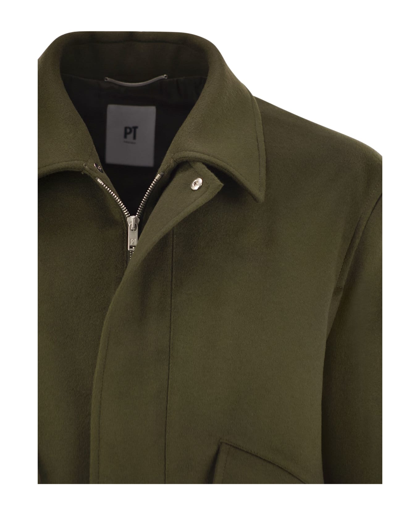 PT Torino Wool And Cashmere Drap Trucker Jacket - Military Green