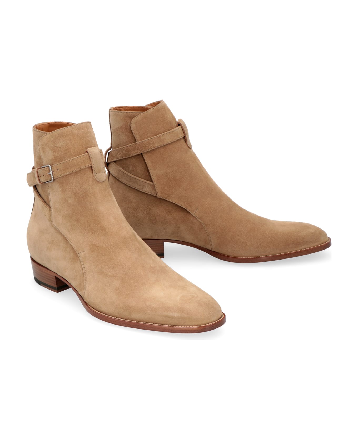 Saint Laurent Jodhpur Suede Ankle Boots - Beige