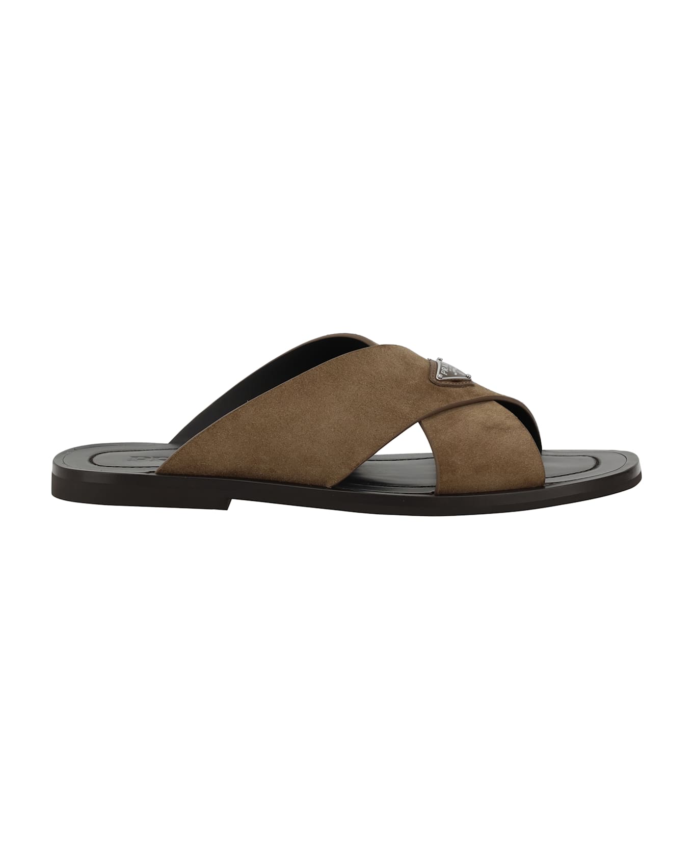 Prada Criss Cross Slides Sandals - Tabacco