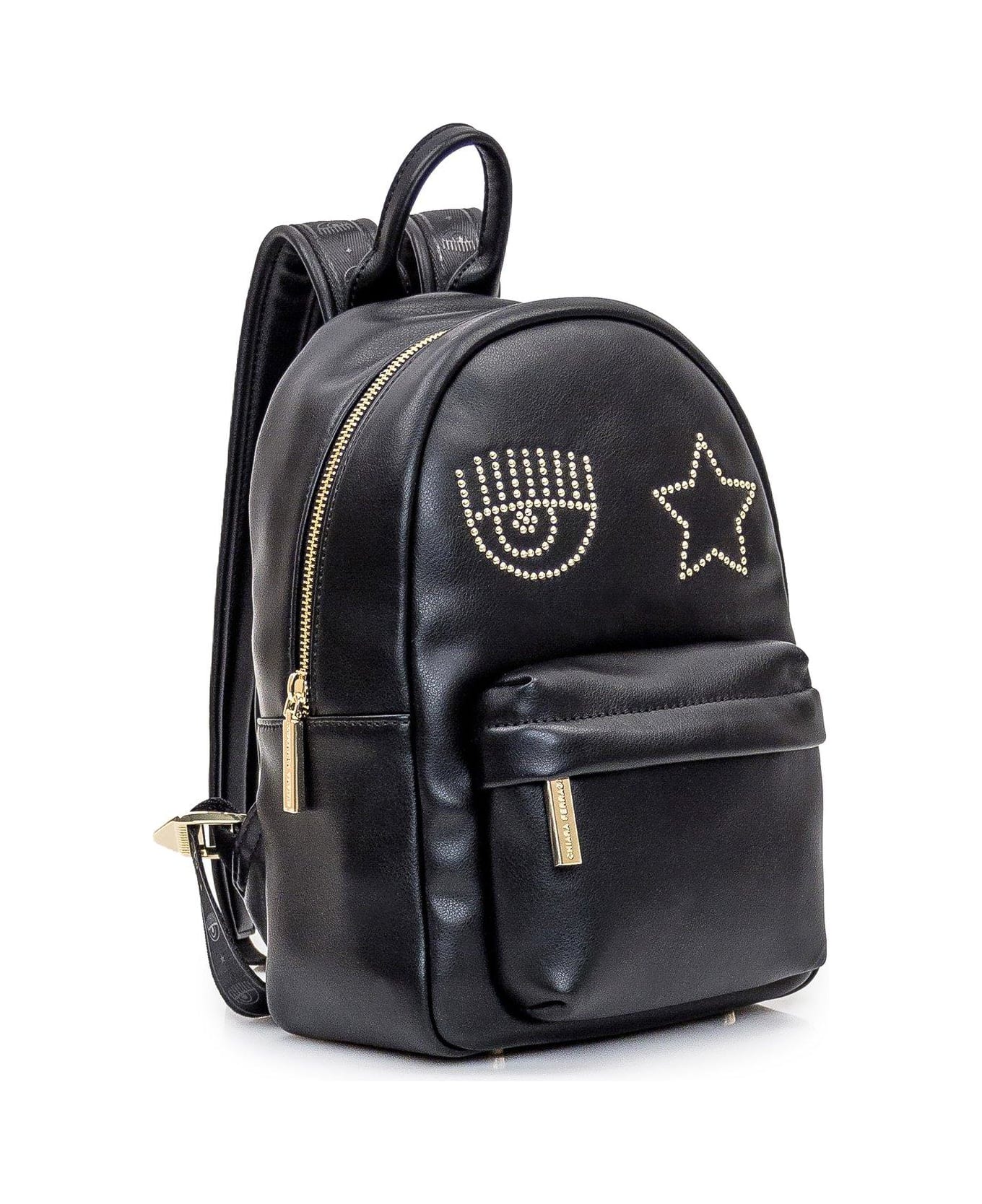Chiara Ferragni Eyelike Studded Zipped Backpack - Black