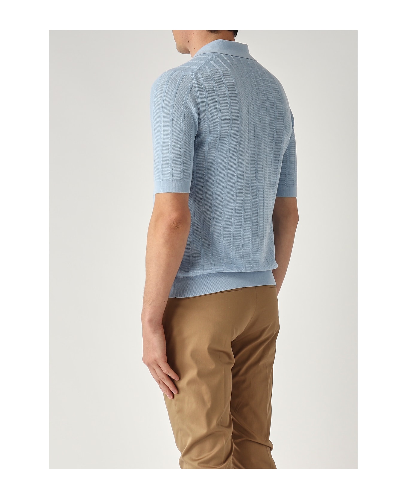 Ballantyne Camicia M/c Punto Riso A Coste Ribs Shirt - CELESTE CHIARO