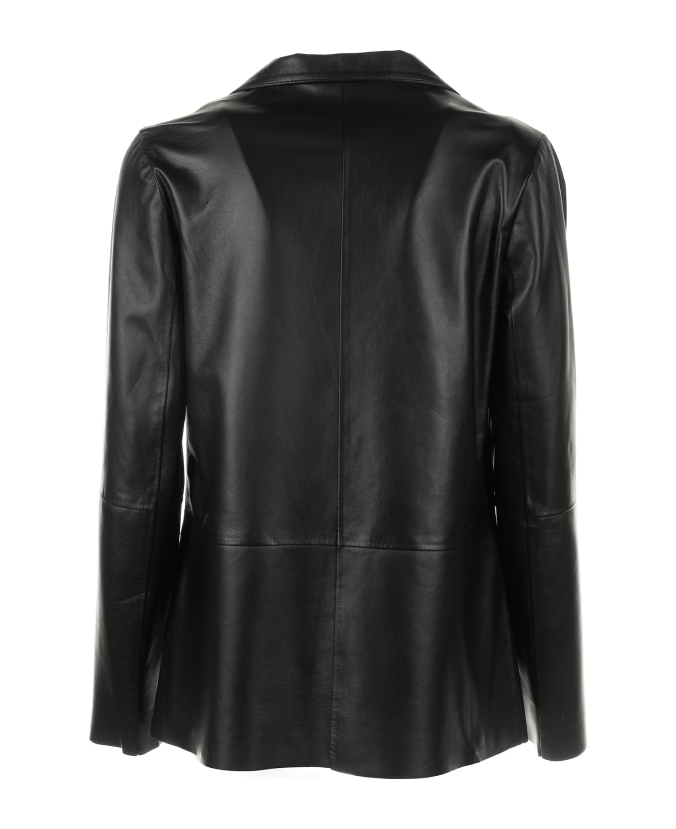 Via Masini 80 Single-breasted Leather Blazer Jacket - NERO ブレザー