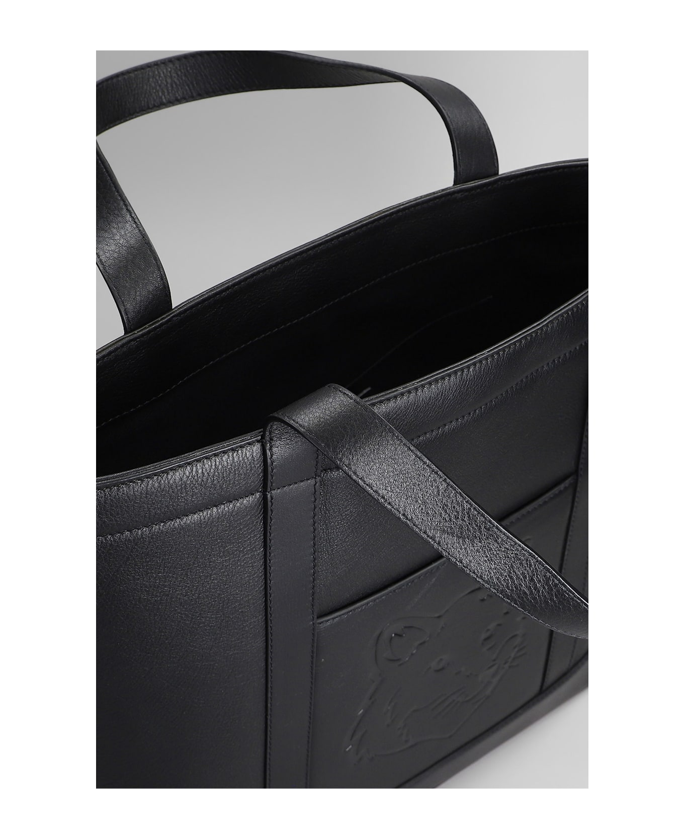 Maison Kitsuné Tote In Black Leather - black