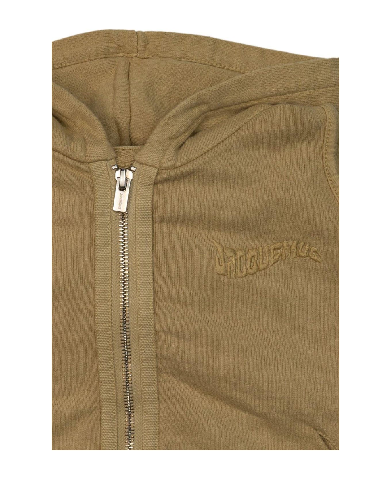Jacquemus L'enfant Logo Embroidered Zipped Hoodie - BEIGE