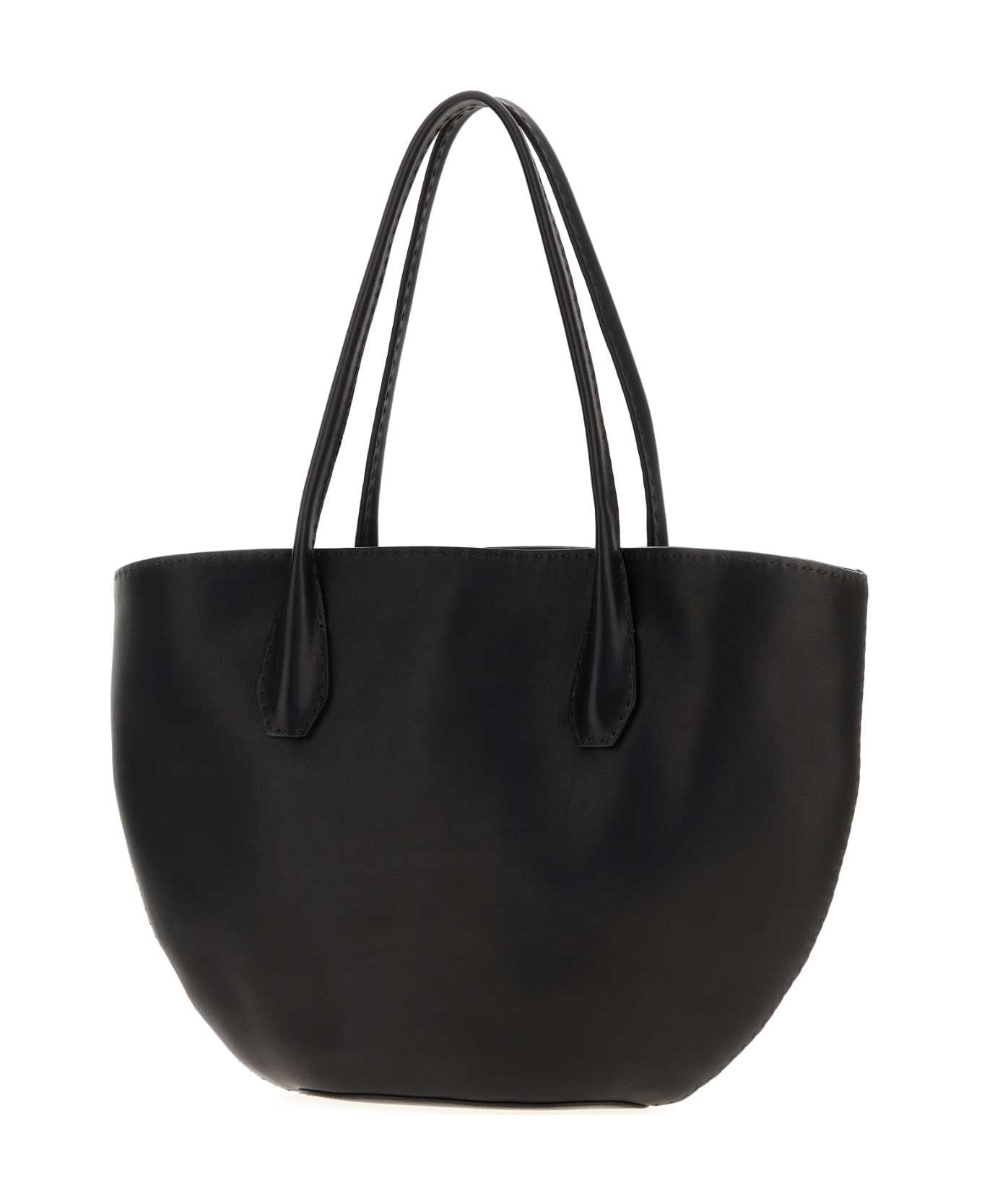 The Row Black Leather Alger Shopping Bag - BLACKDARKBROWNANS