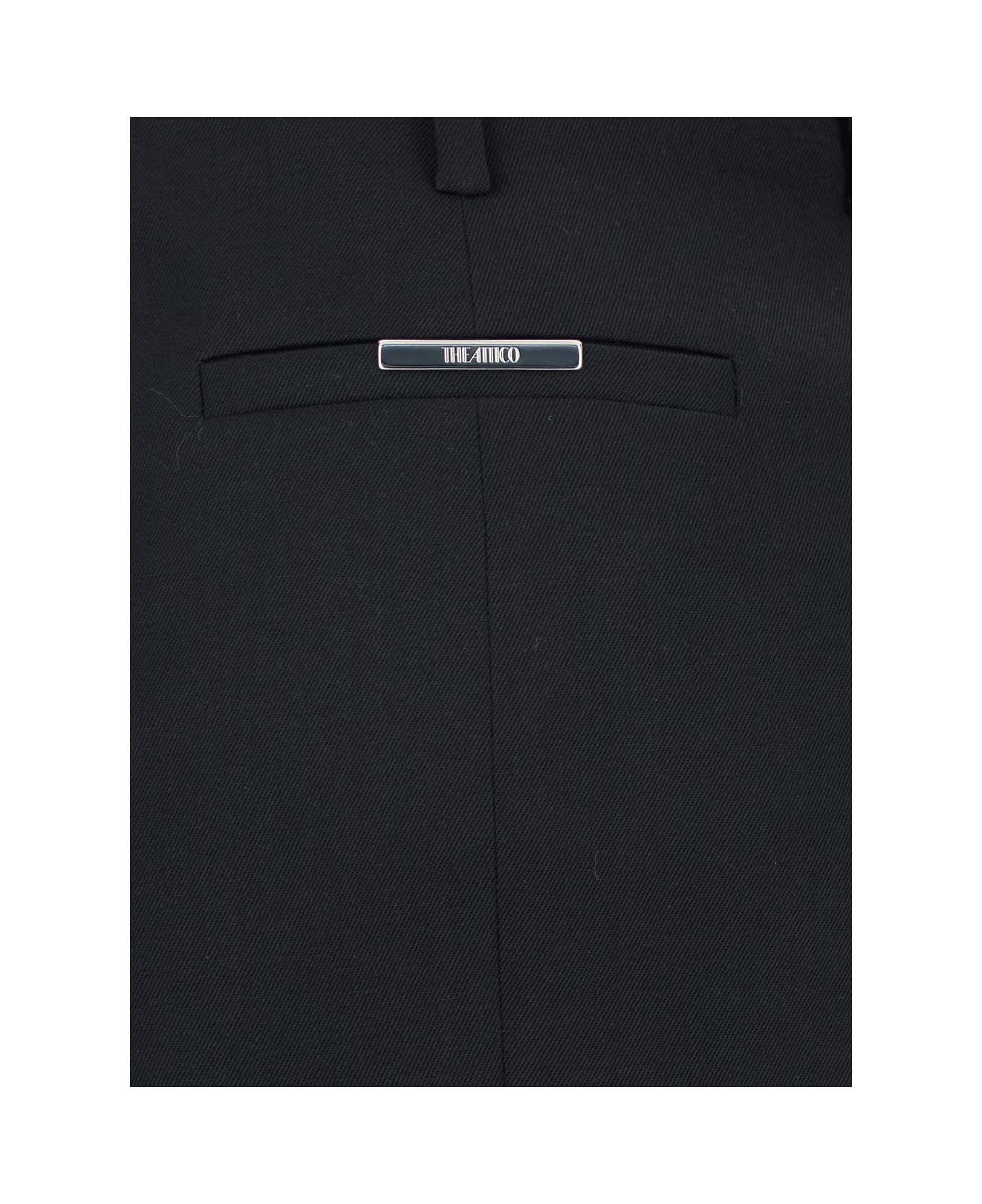 The Attico Black Skirt With Two Front Slits And Logo Plaque On The Rear In Wool Woman - Black