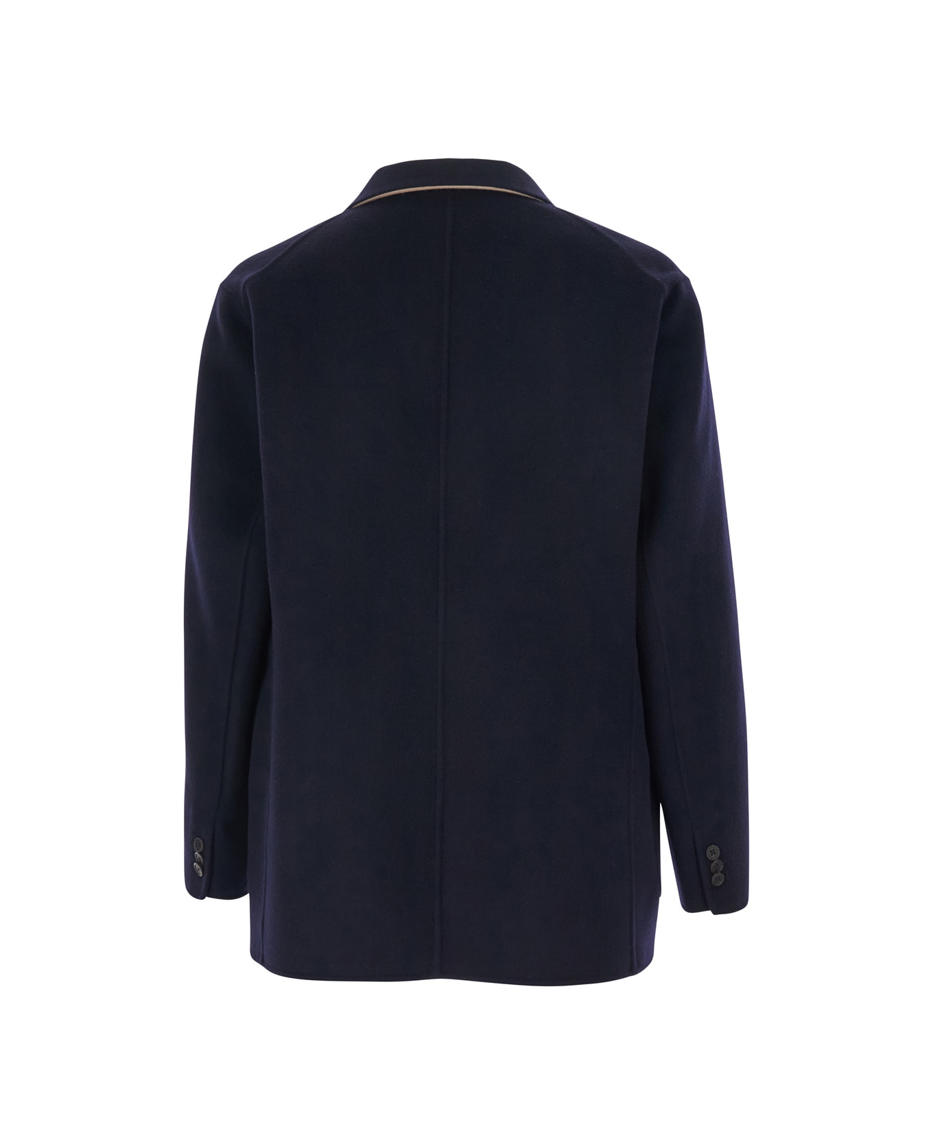 Emporio Armani Blue Double-breasted Coat With Wide Classic Lapels In Wool Man - Blu