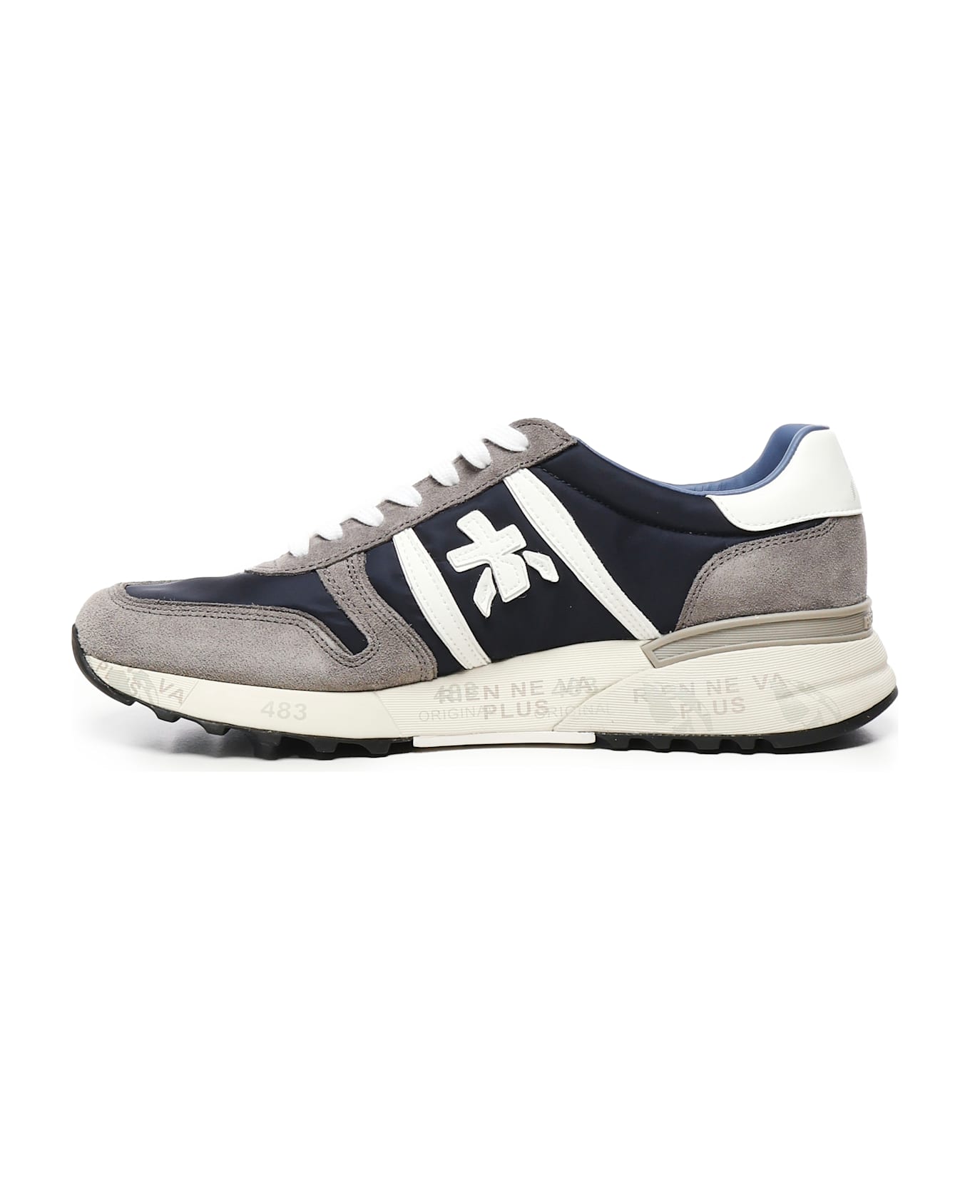 Premiata Lander Sneakers In Blue Suede And Fabric - BLACK/GREY