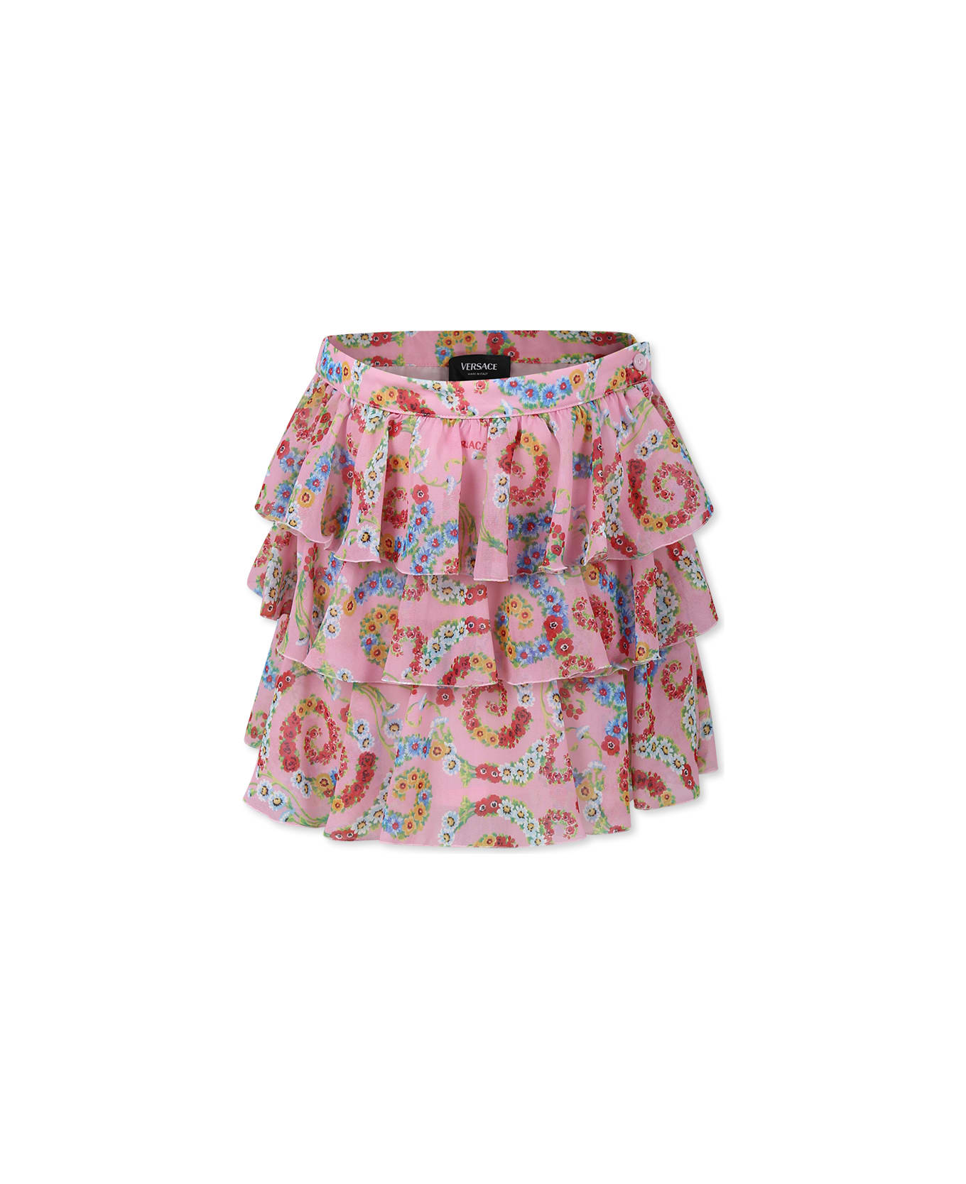 Versace Pink Skirt For Girl With Floral Swirl - Pink