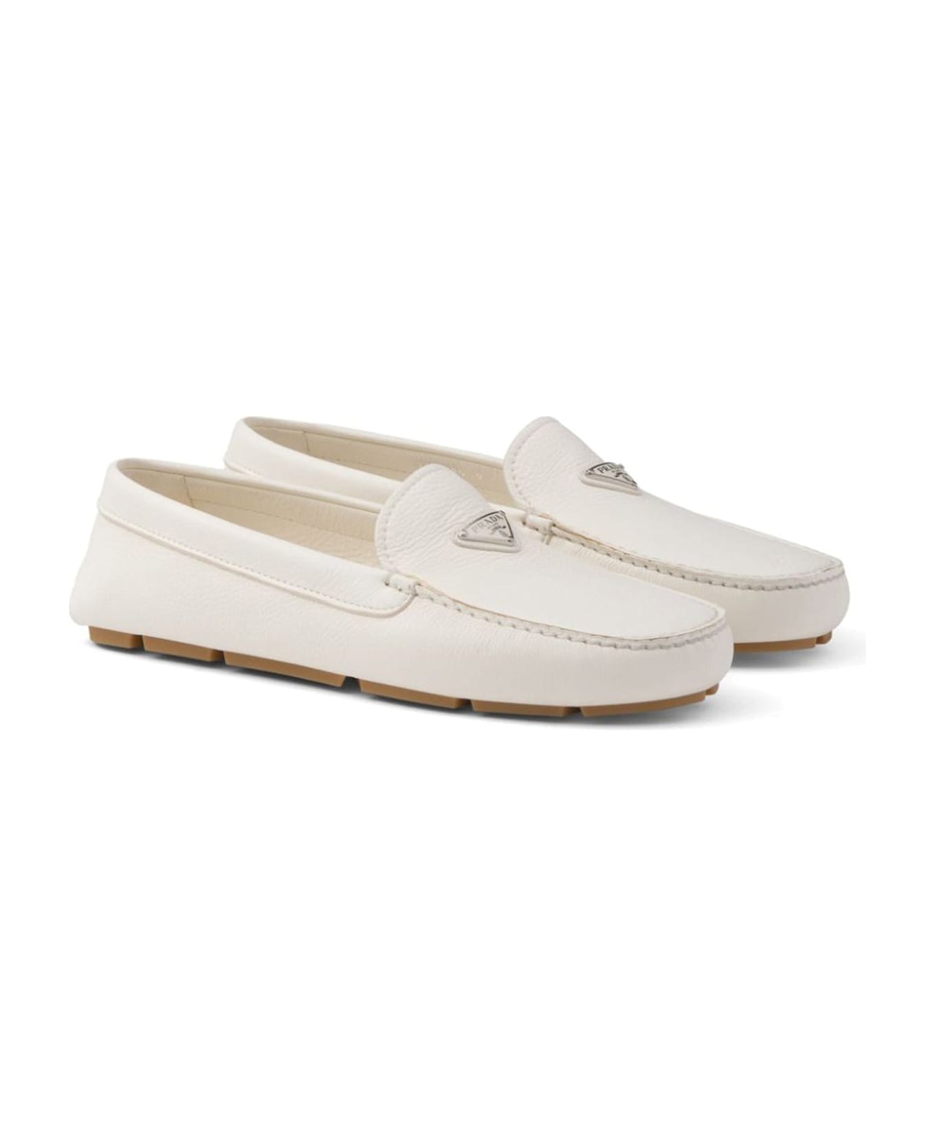 Prada Logo Leather Loafers - White