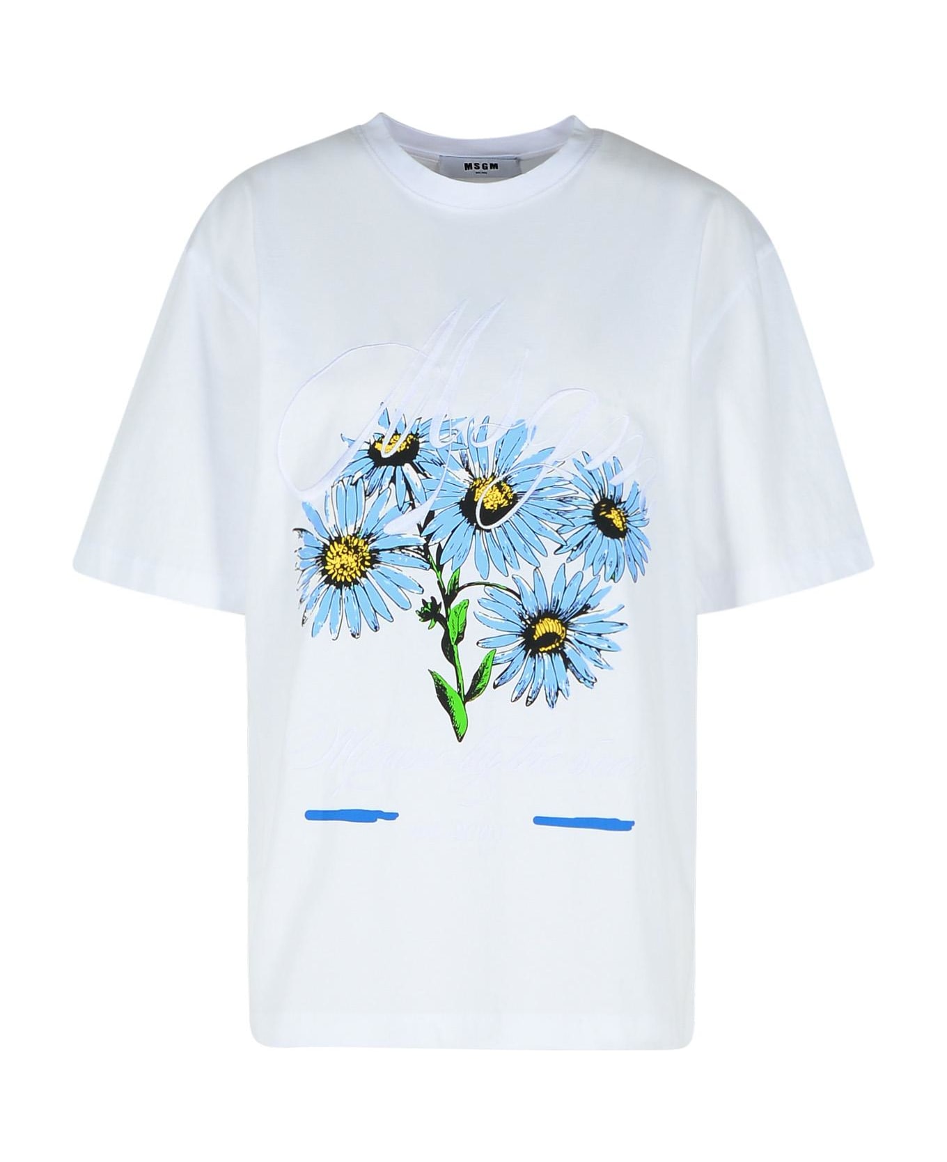 MSGM White Cotton T-shirt - WHITE
