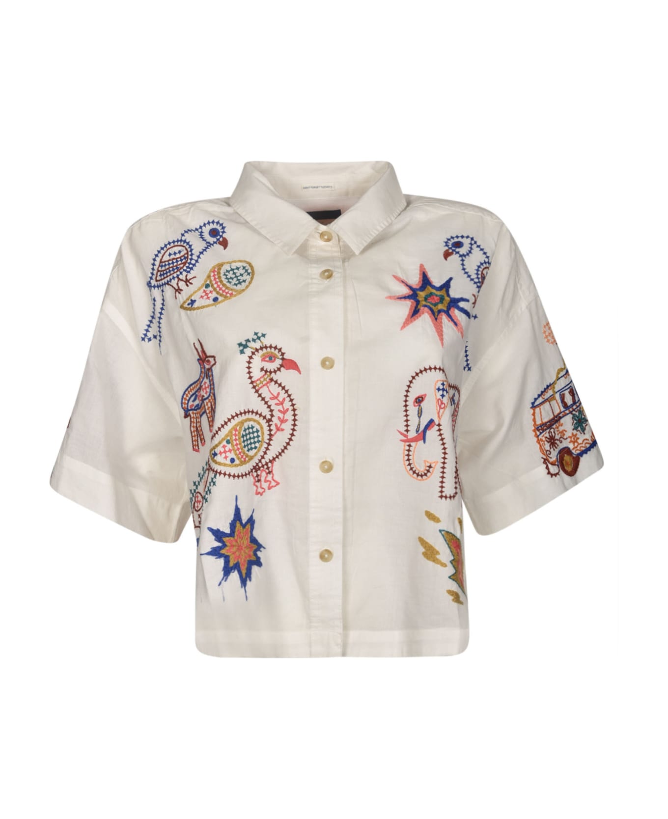 Mother Cropped Embroidered Shirt - White