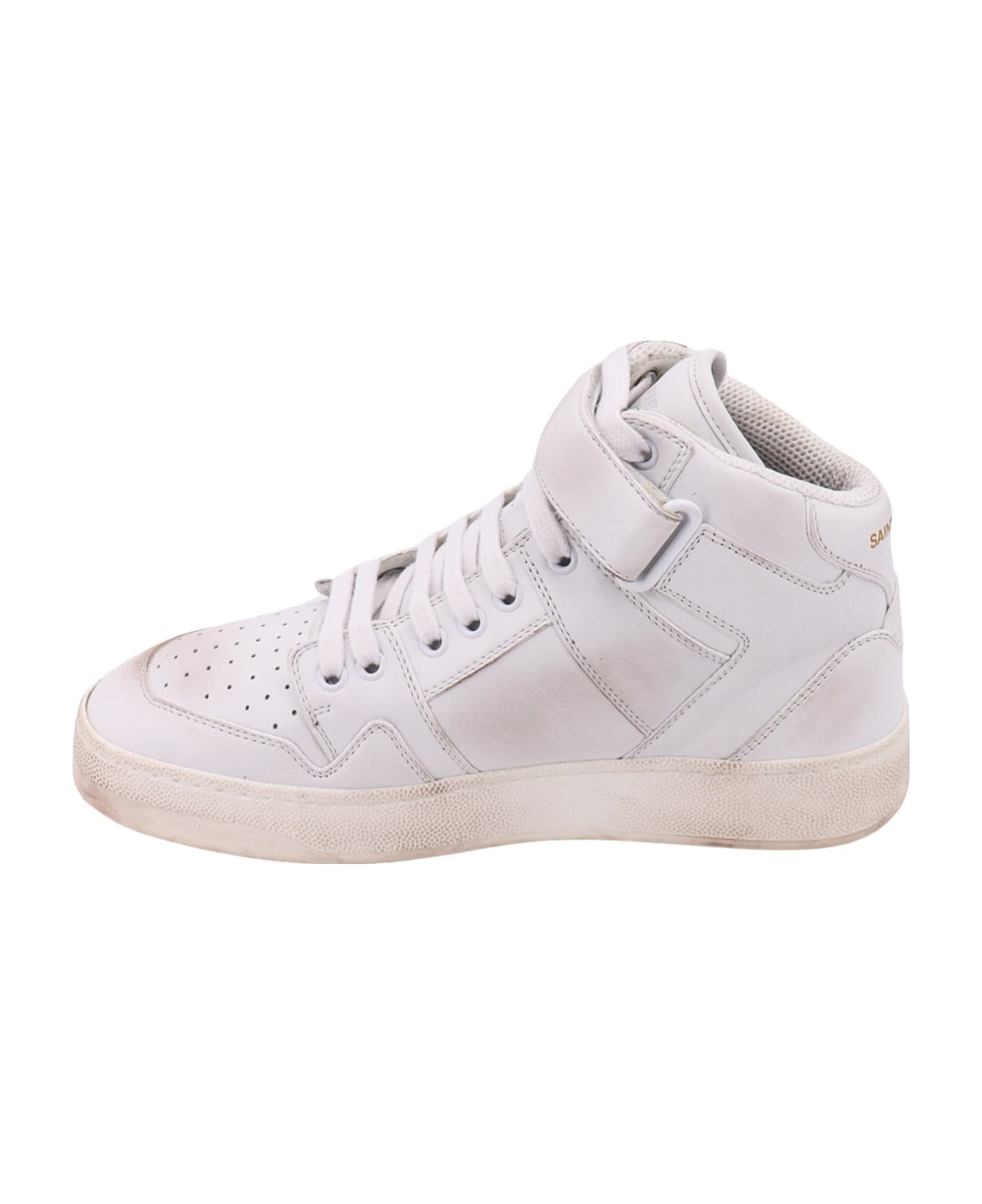 Saint Laurent Lax Sneakers In Washed-out Effect Leather - White