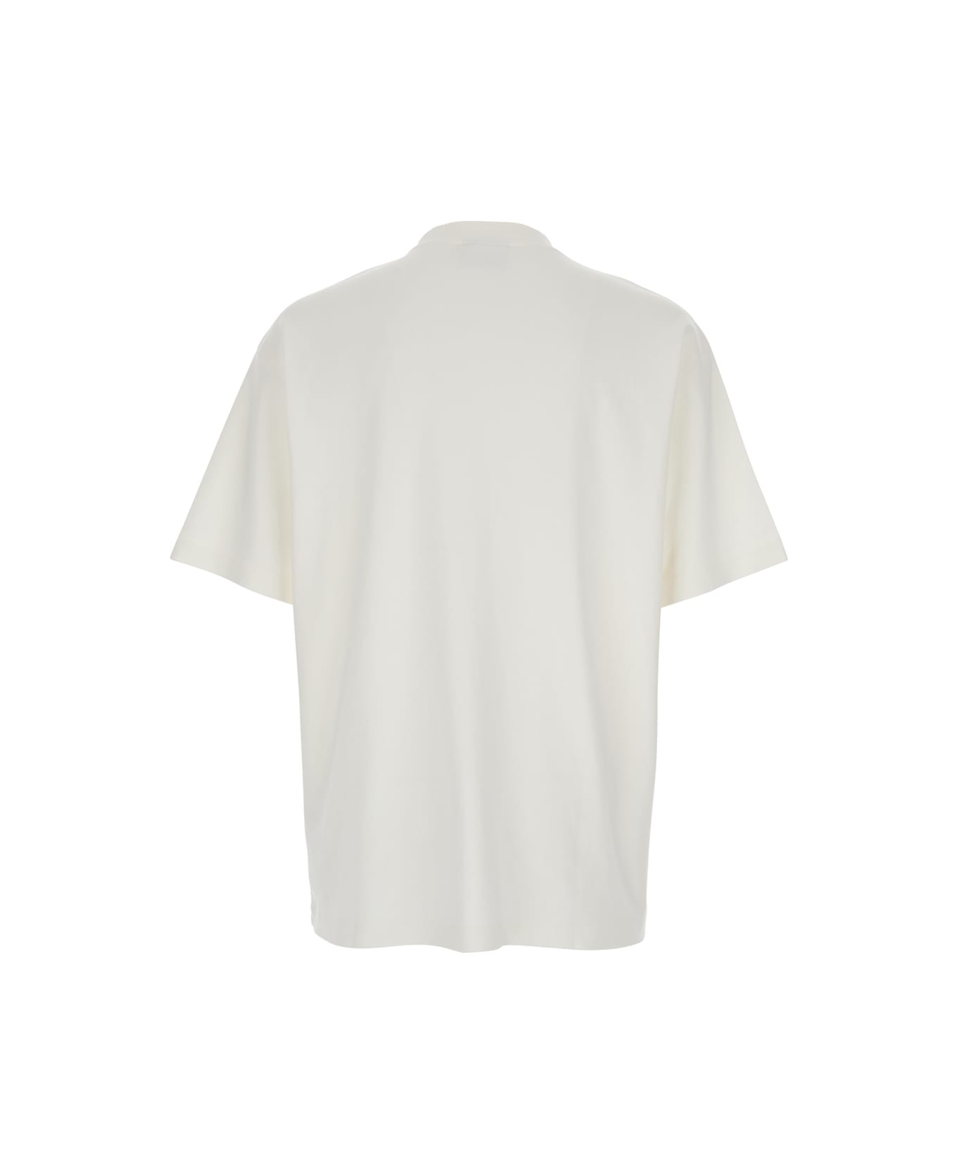 Drôle de Monsieur 
le T-shirt Tennis Court
 White Crewneck T-shirt With Maxi Print On The Front In Cotton Man - White