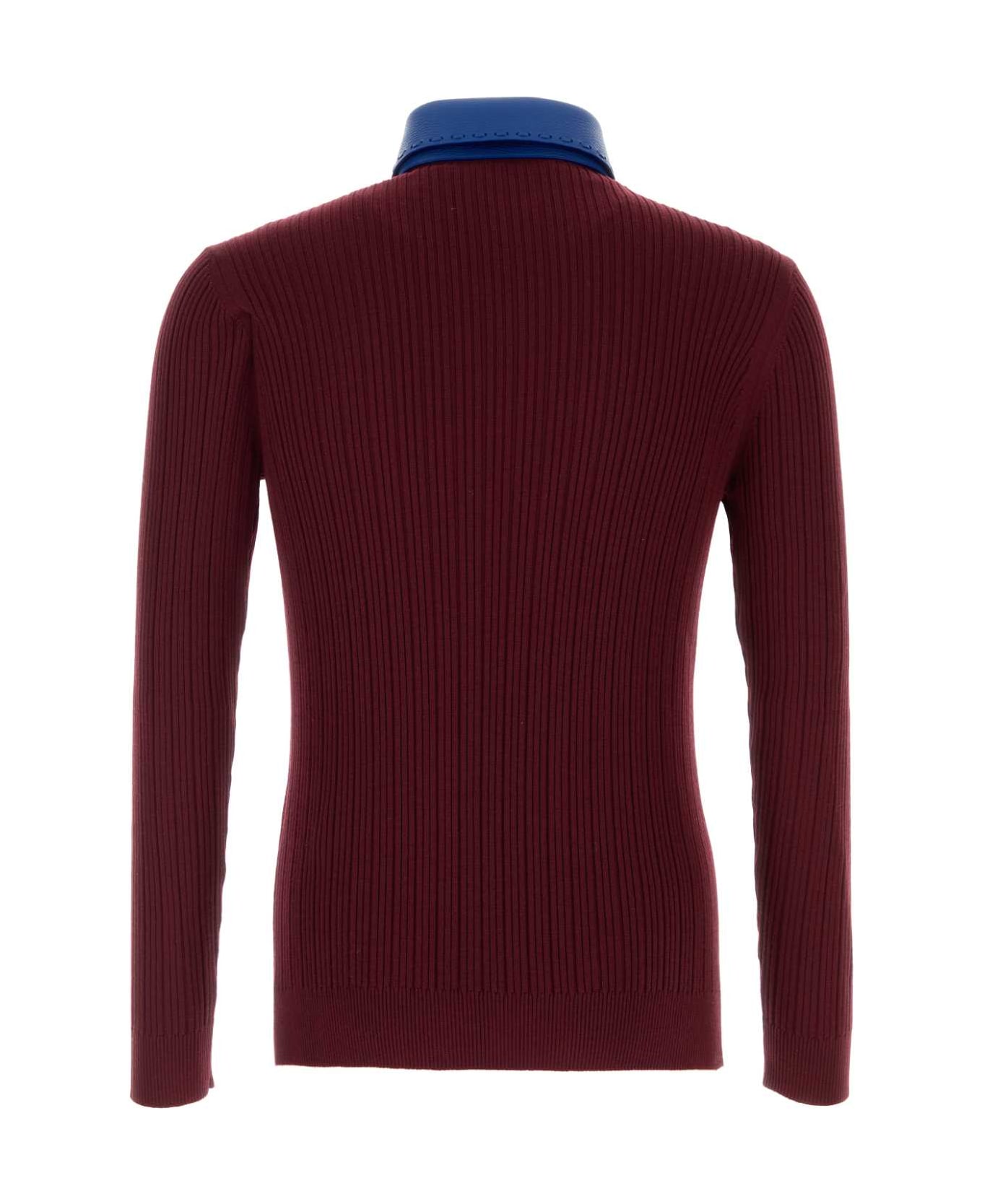 Fendi Burgundy Wool Polo Shirt - RUBINO