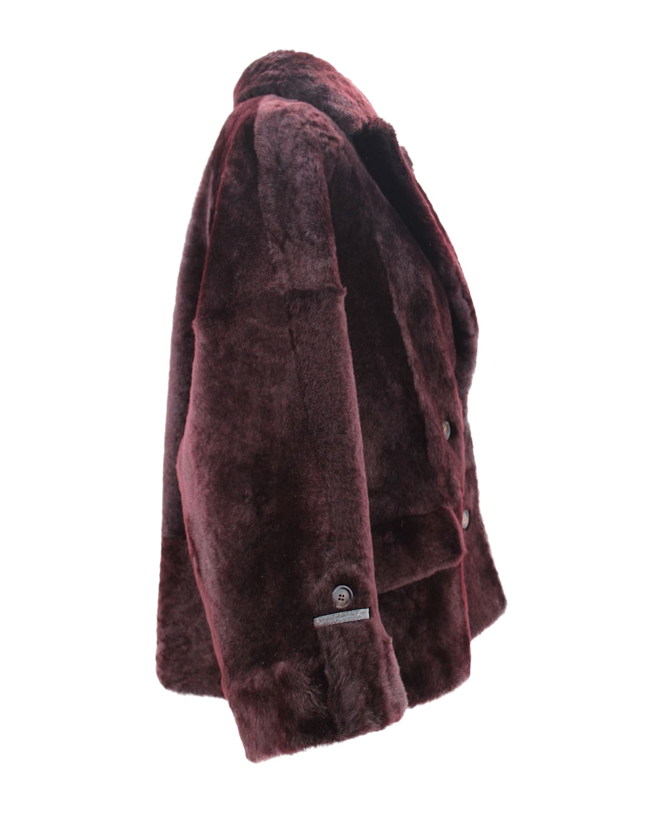 Brunello Cucinelli Reversible Shearling Outerwear With Shiny Cuff Details. - Red