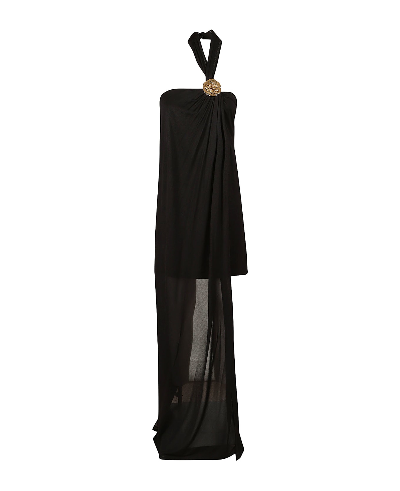 Blumarine Halter Neck Lace Paneled Dress - Black