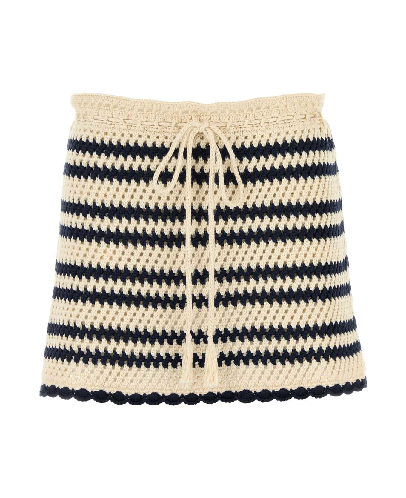 Miu Miu Two-tone Crochet Mini Skirt - NATURALEBLU