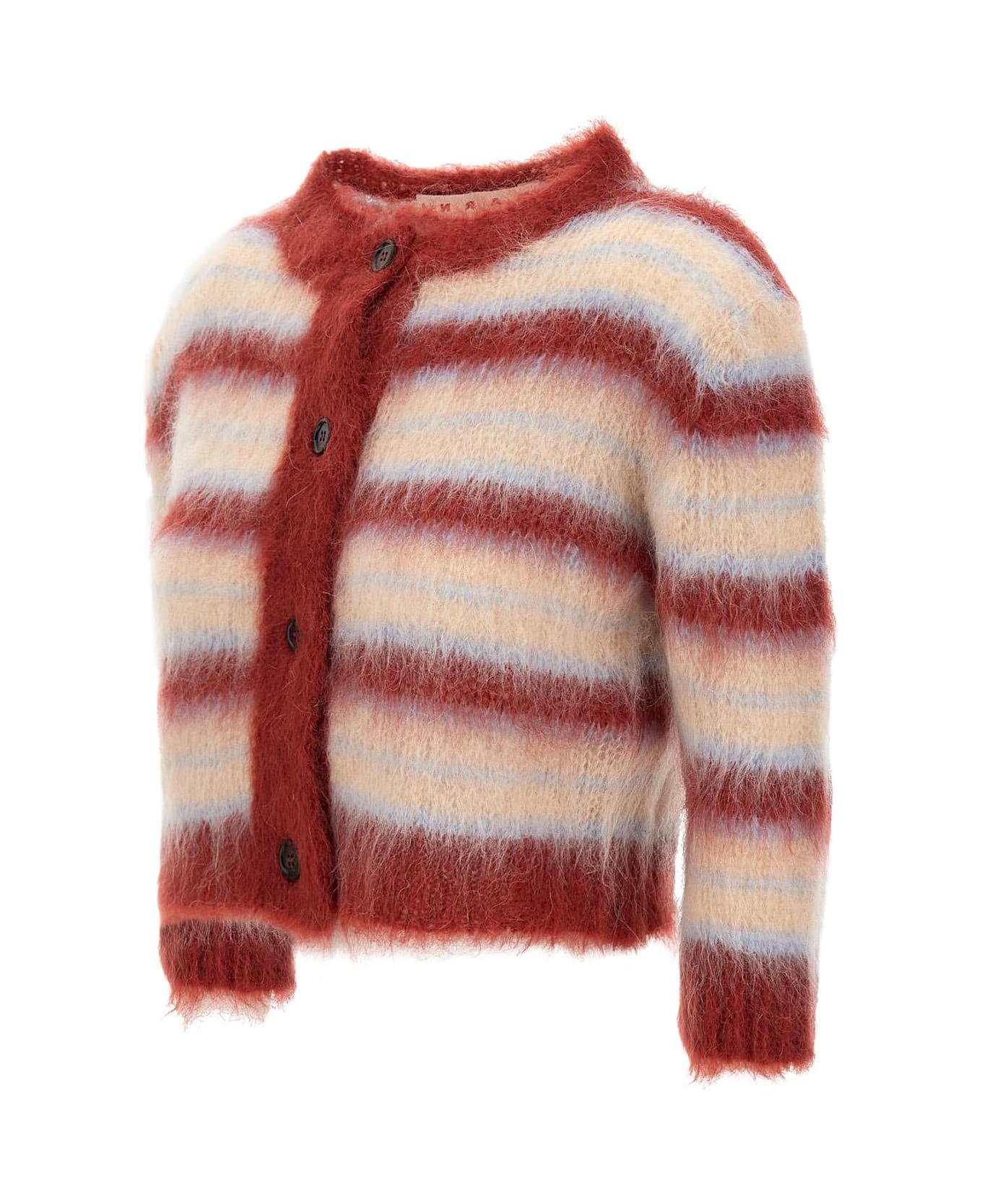 Marni 'iconic Brushed Stripes' Mohair Cardigan - MULTICOLOR