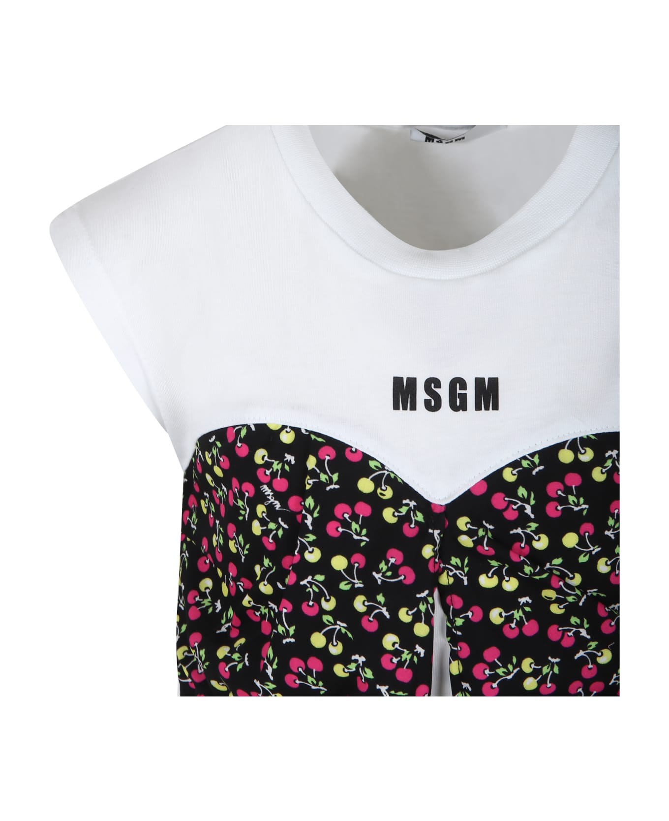 MSGM White T-shirt For Girl With Cherryprint - White