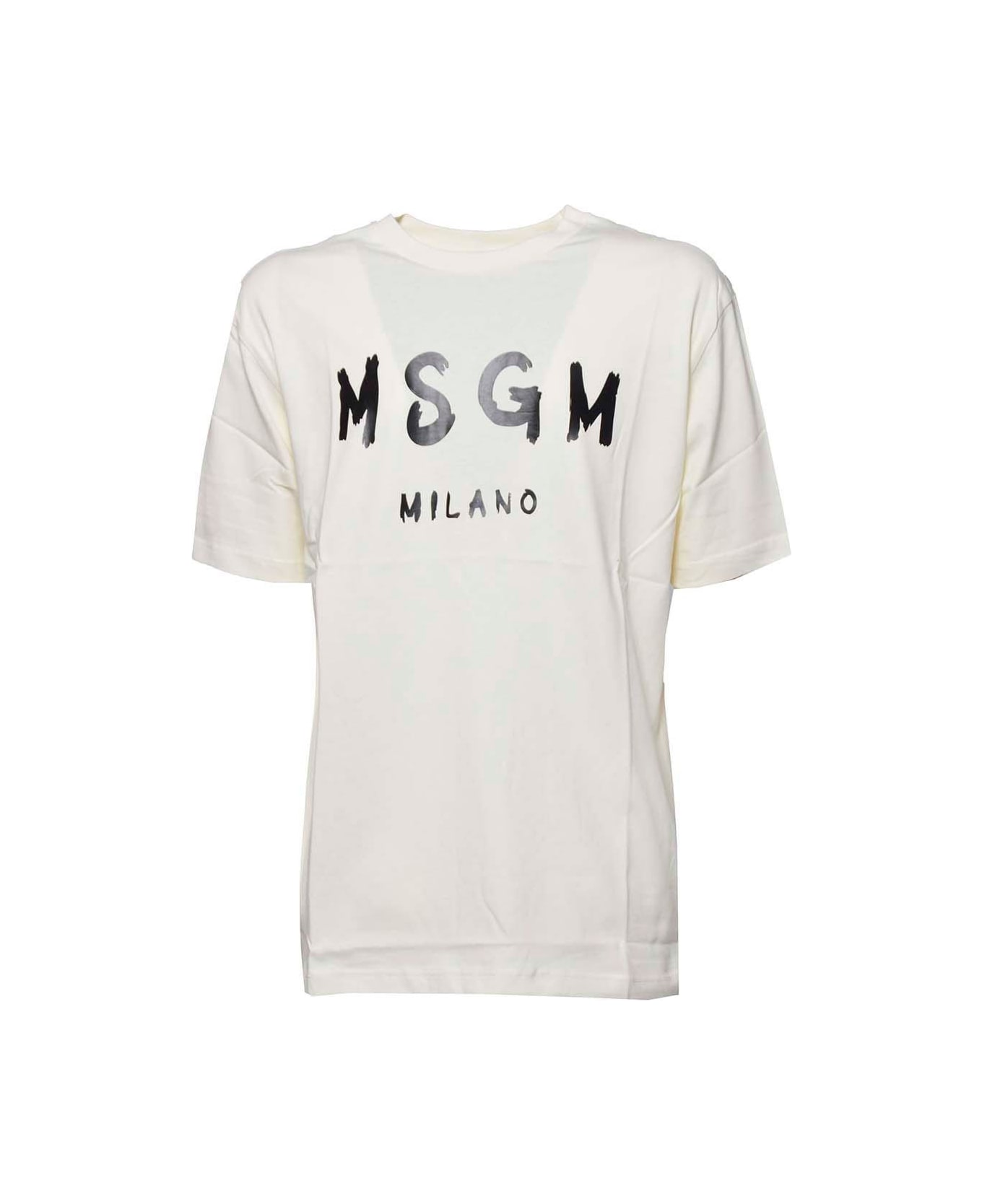 MSGM Logo Printed Crewneck T-shirt - Crema