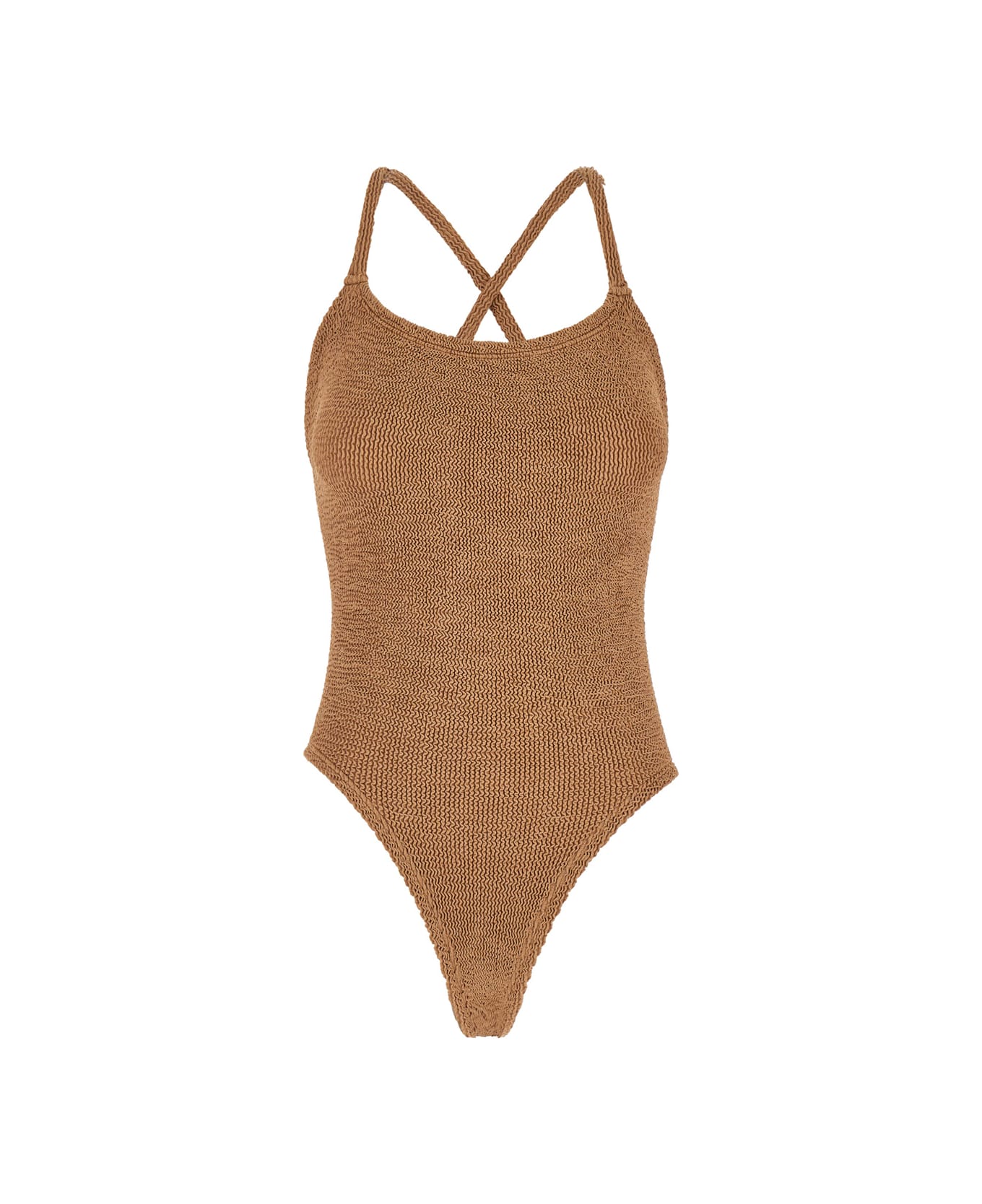 Hunza G 'bette' Brown One-piece Swimsuit With Crisscross Straps In Stretch Fabric Woman - Brown