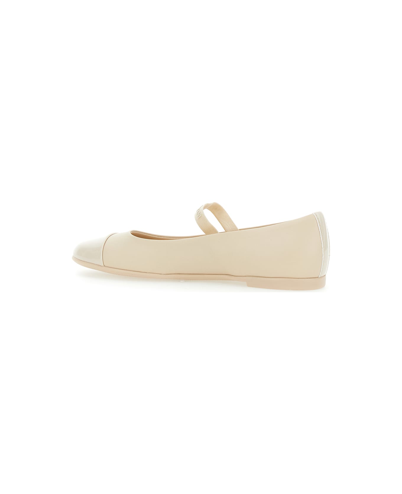 Emporio Armani Beige Ballet Shoes With Cap Toe And Strap With Logo Lettering In Leather Girl - Beige