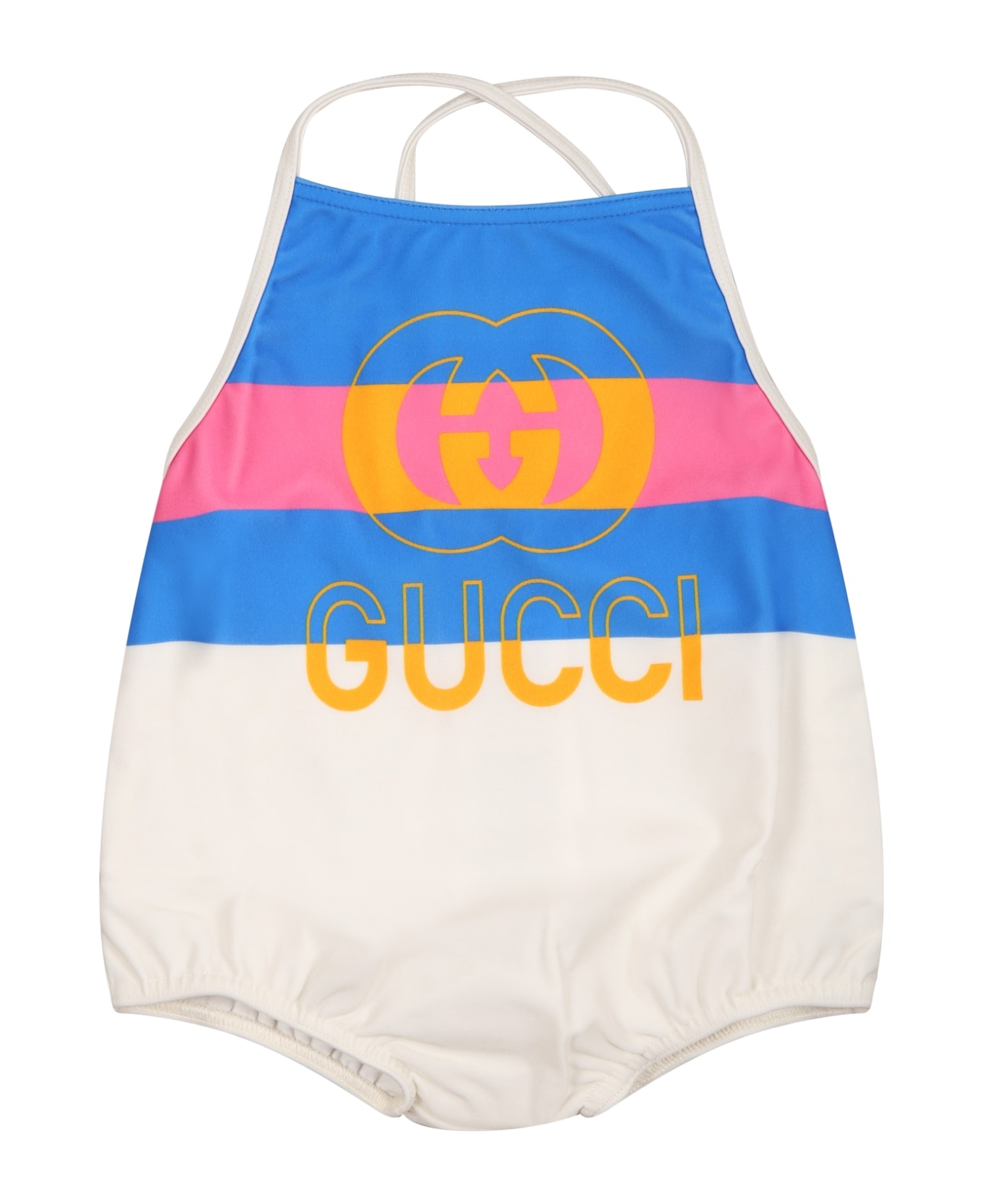 Gucci lined Ivory Swimssuit For Baby Girl With Vinatge Print And Iconic Double Gg - Multicolor