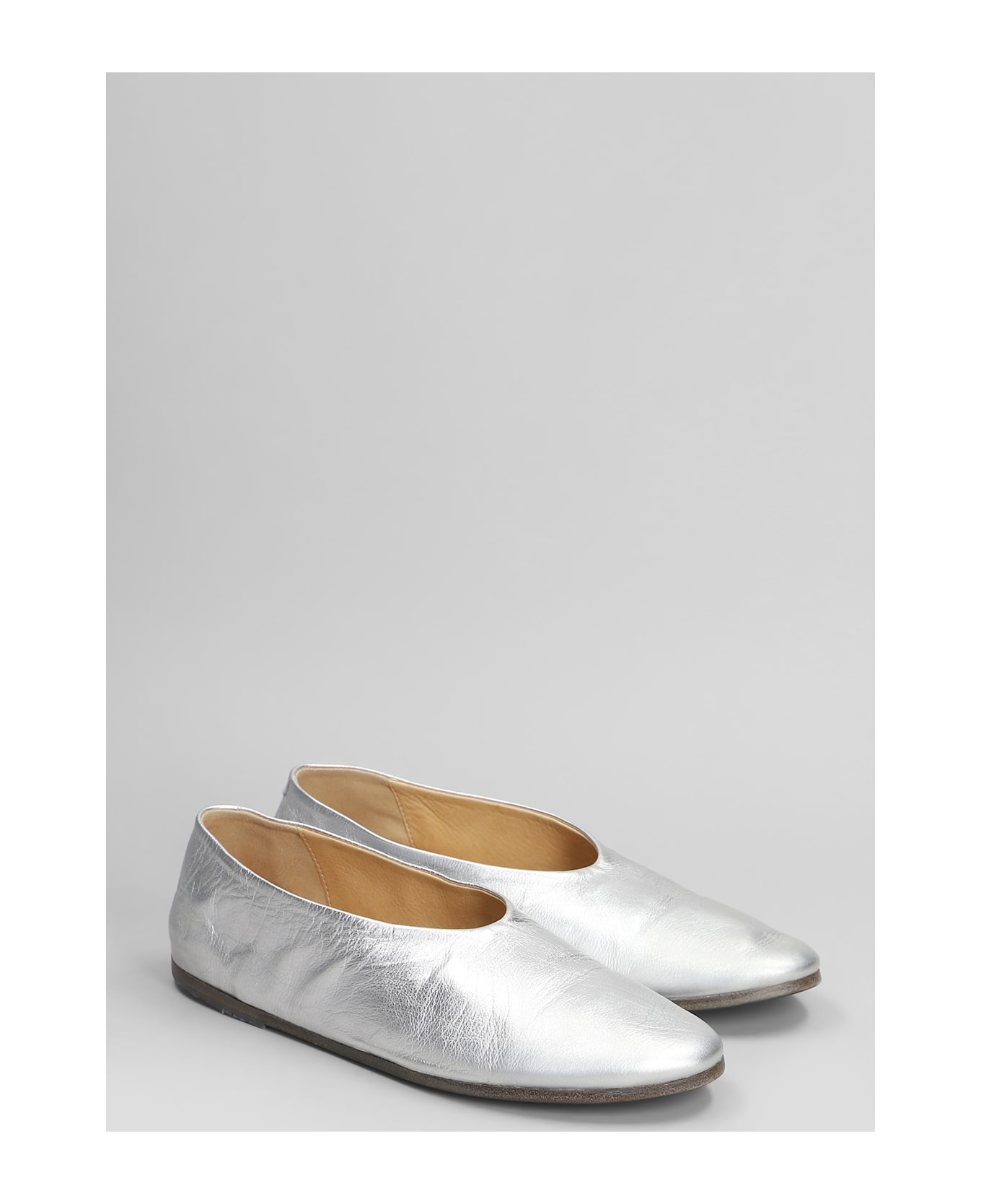 Marsell Coltellaccio Ballet Flats In Silver Leather - silver