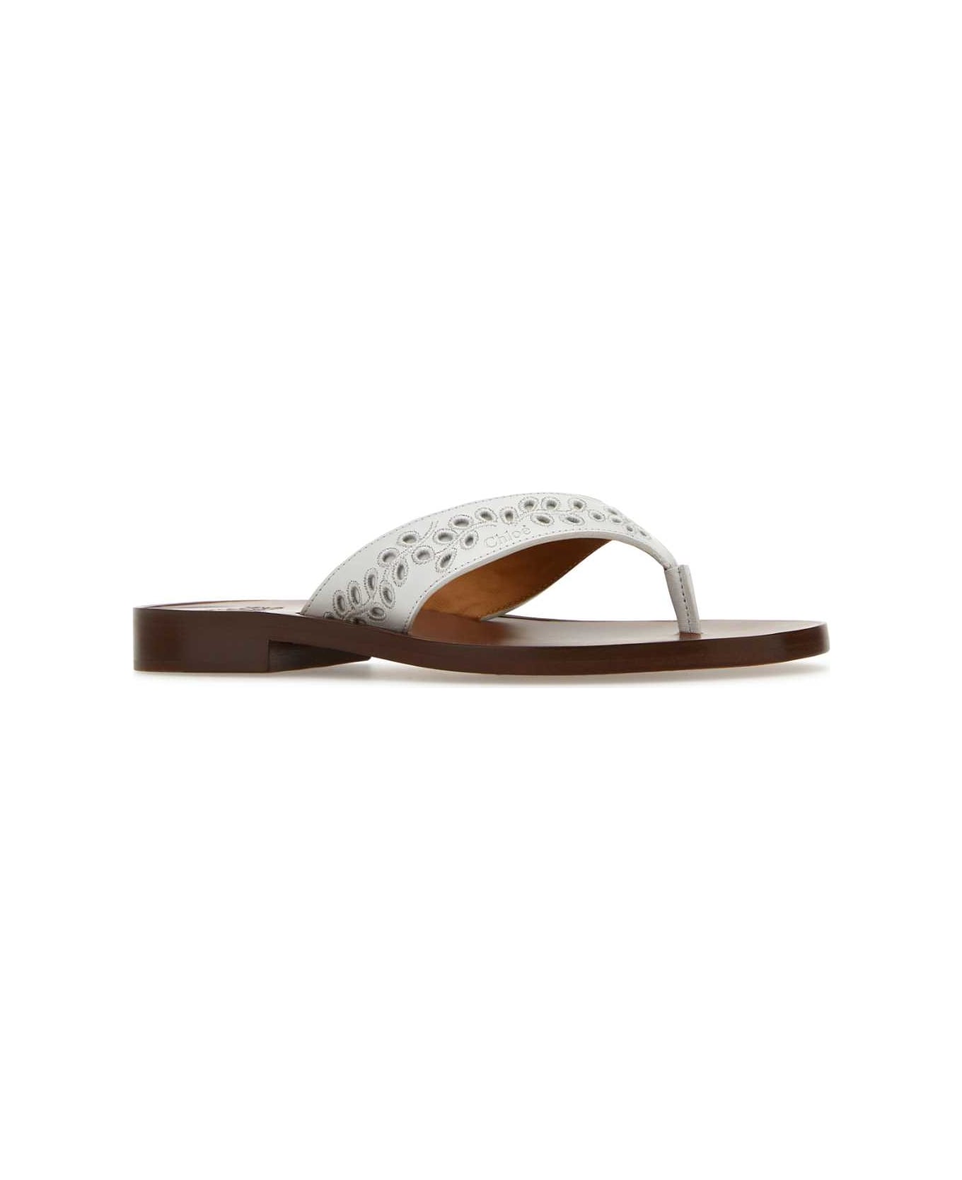 Chloé White Leather Paz Chloã© X Eres Thong Slippers - ICONICMILK